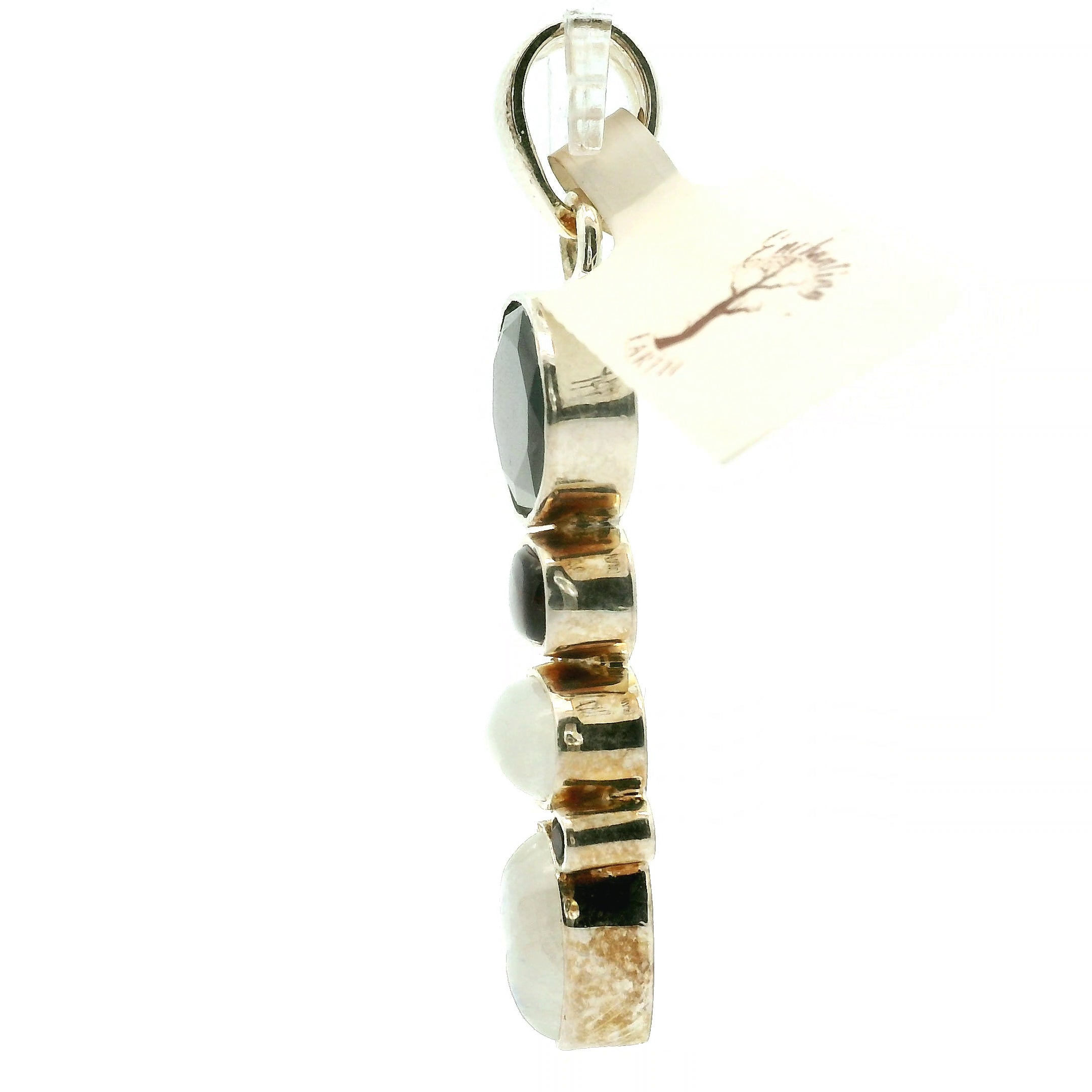 Multi-Stone Garnet & Rainbow Moonstone Pendant .925 Silver for Intuition, Grounding and Strength