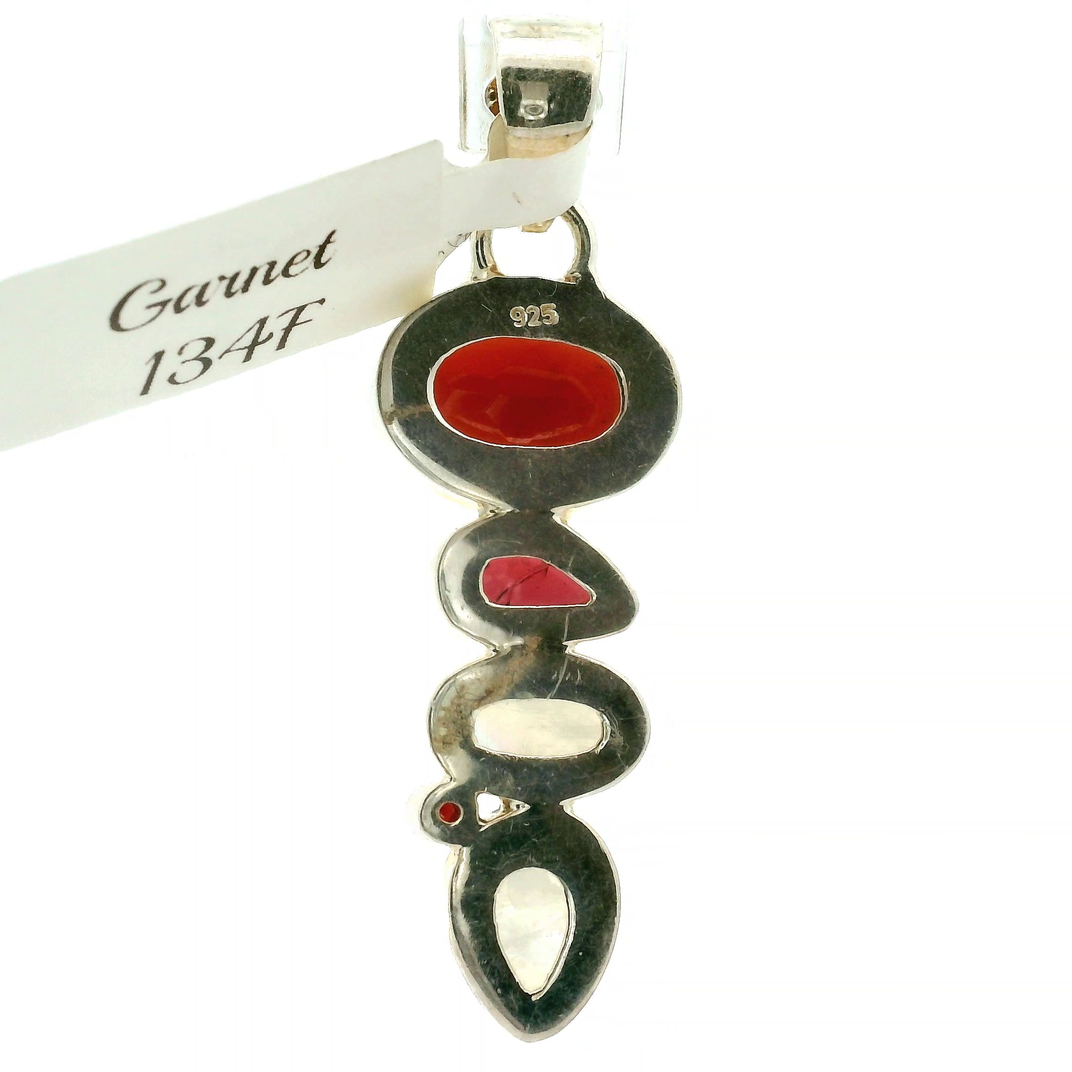 Multi-Stone Garnet & Rainbow Moonstone Pendant .925 Silver for Intuition, Grounding and Strength