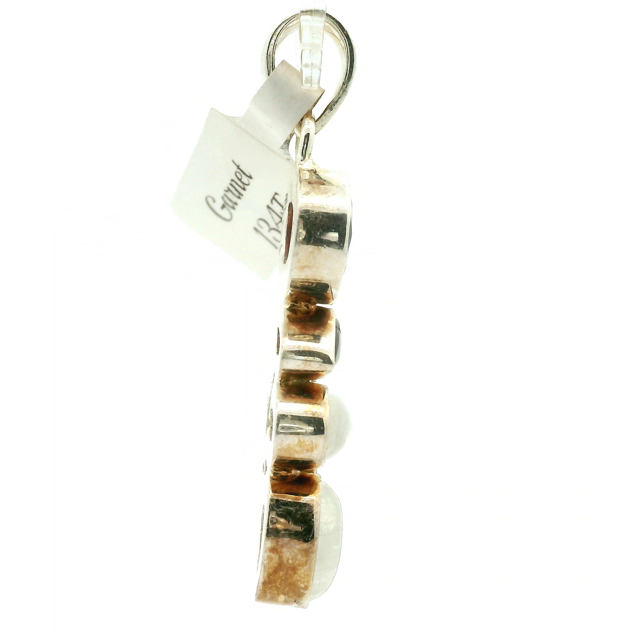 Multi-Stone Garnet & Rainbow Moonstone Pendant .925 Silver for Intuition, Grounding and Strength