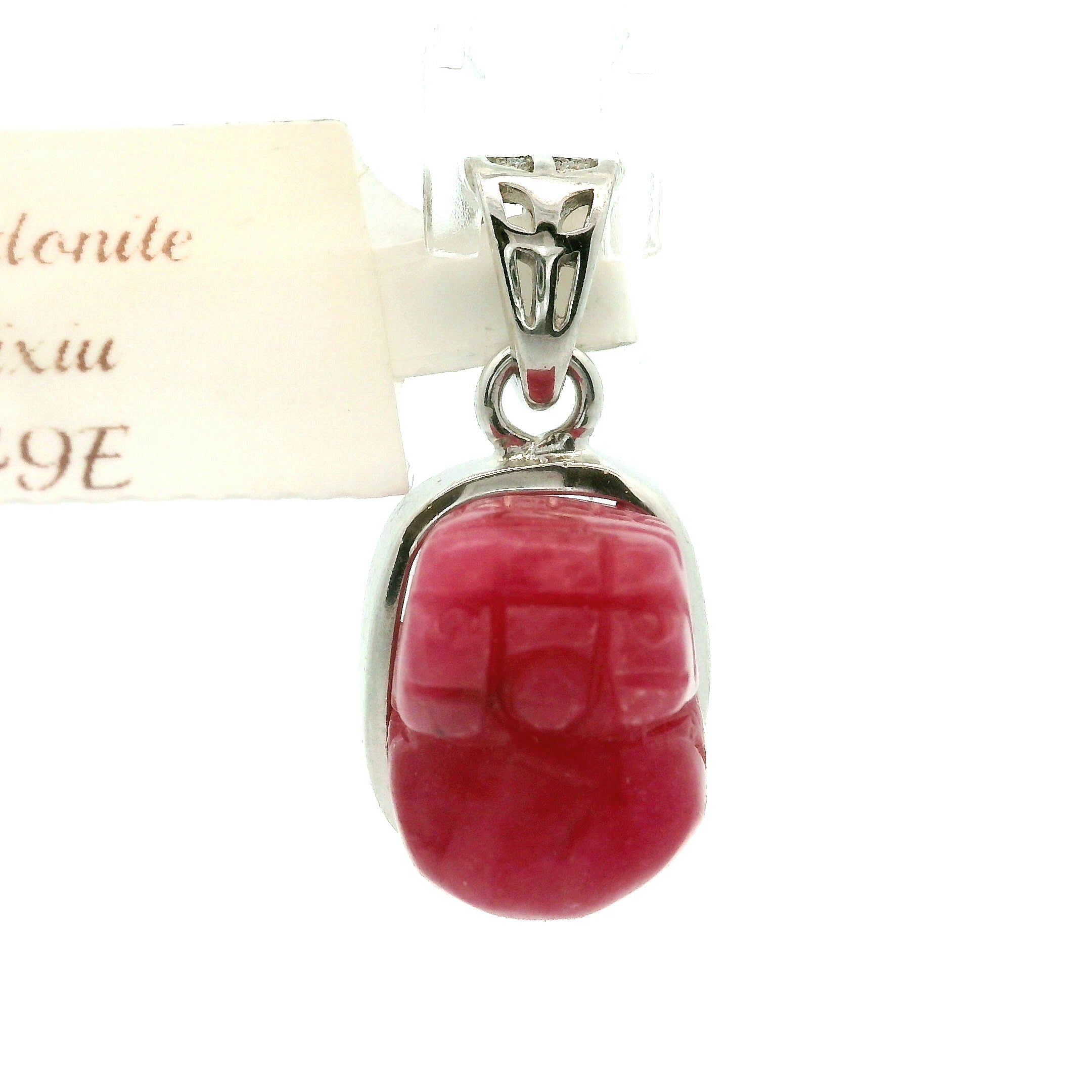 Rhodonite Pixiu Pendant .925 Silver for Protection and Love