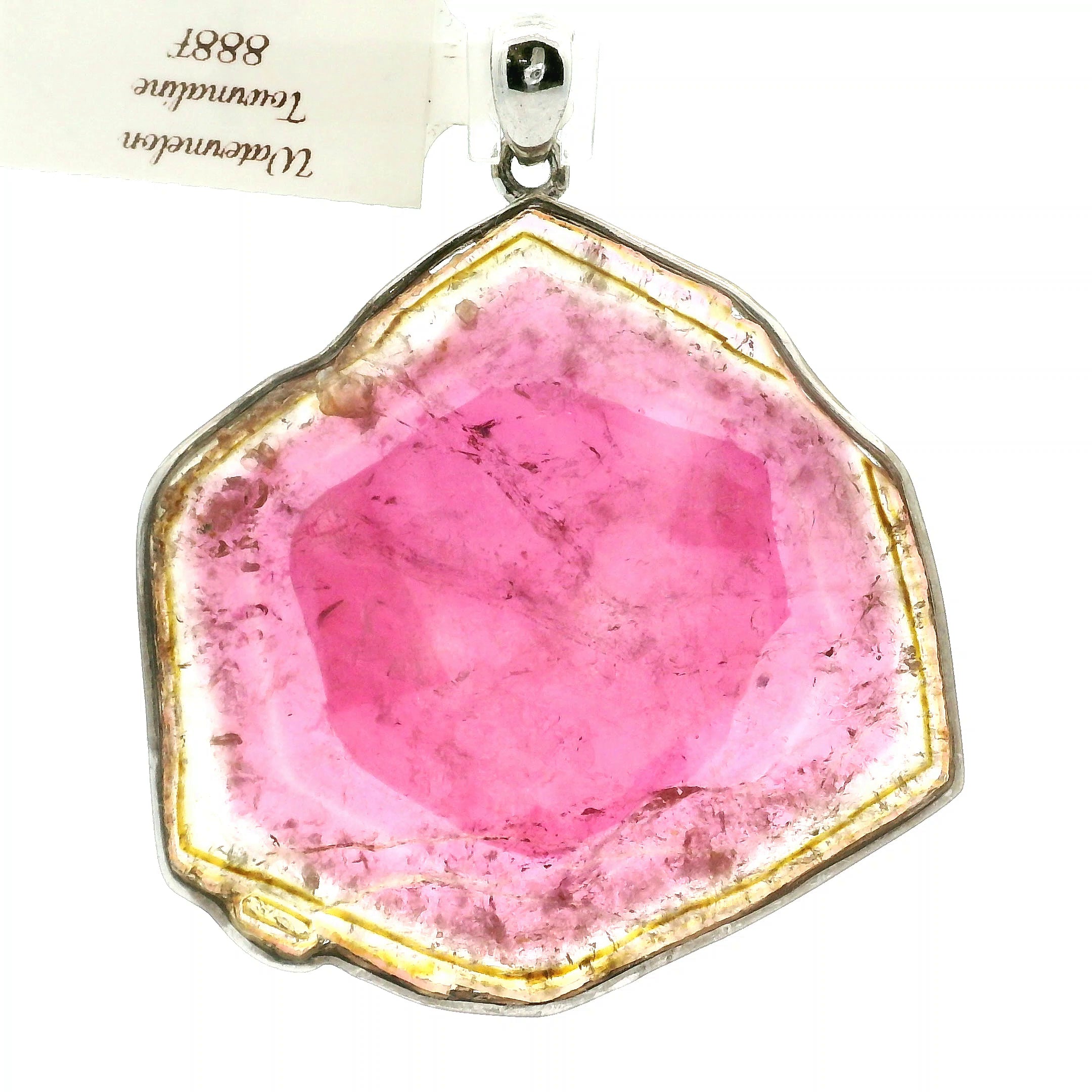 Watermelon Tourmaline Slice Pendant .925 Silver for Profound Heart Healing