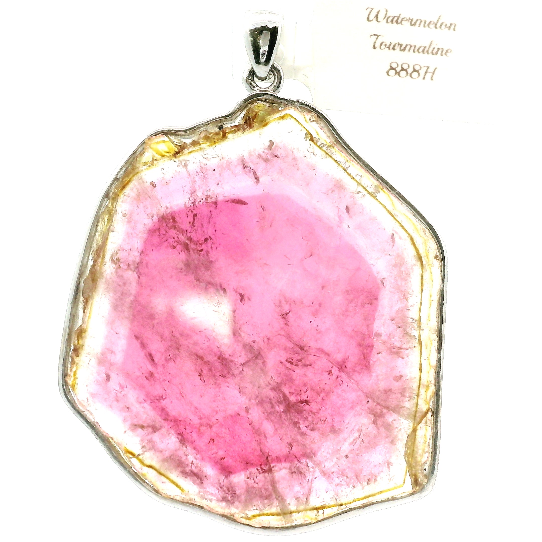 Watermelon Tourmaline Slice Pendant .925 Silver for Profound Heart Healing