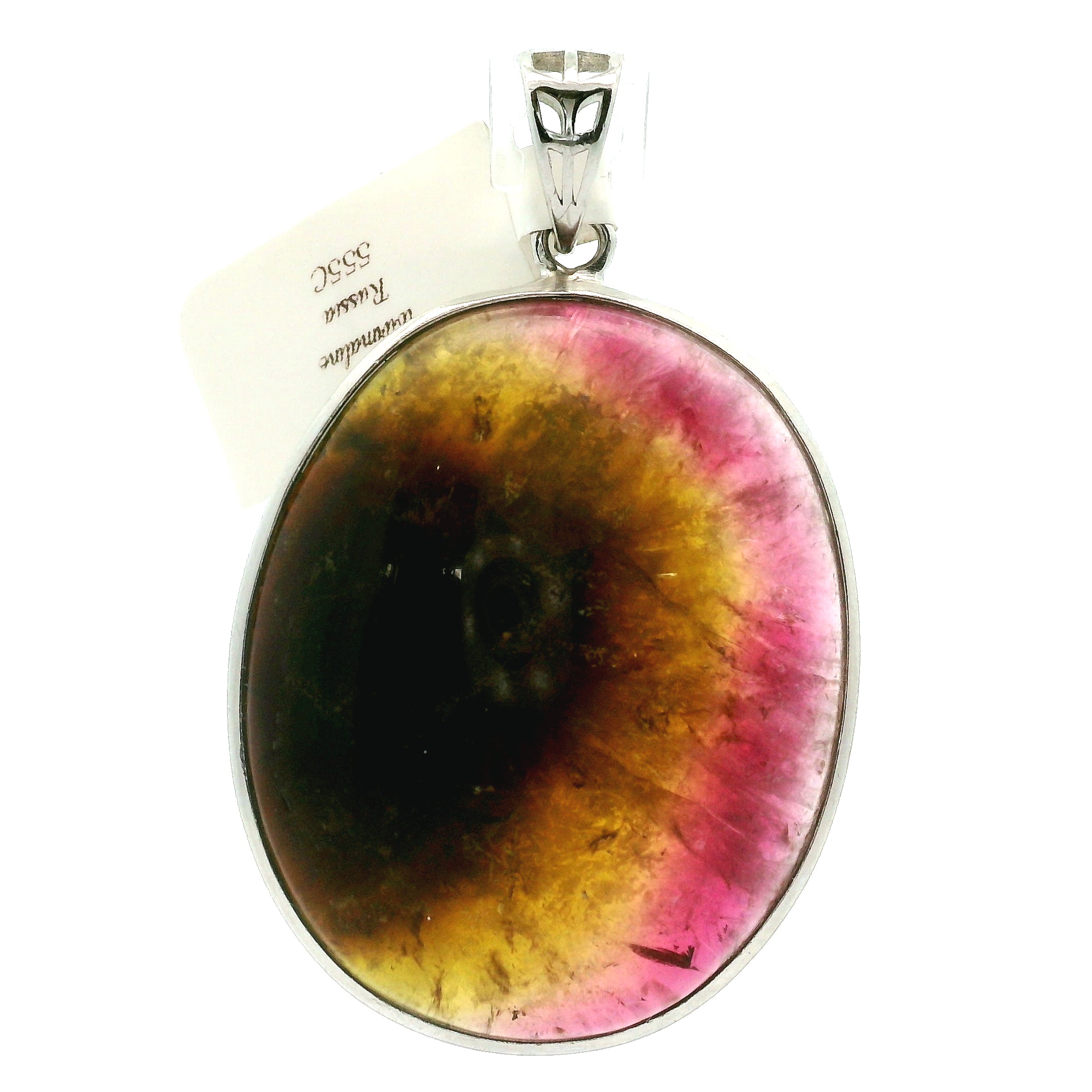 Watermelon Tourmaline Pendant .925 Silver for Profound Heart Healing