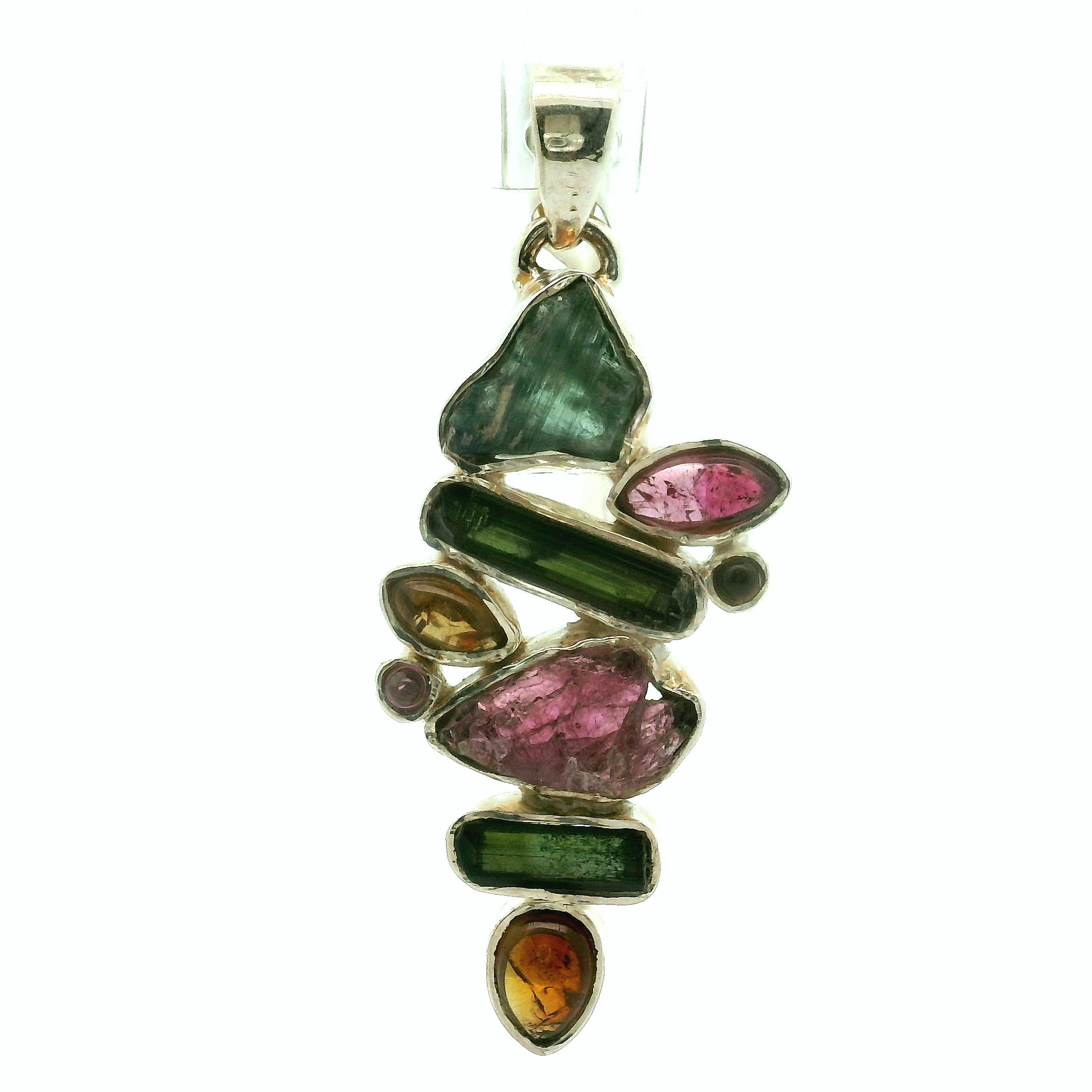 Tourmaline Multi-Stone Pendant .925 Silver for Energy Balancing and Creative Inspiration