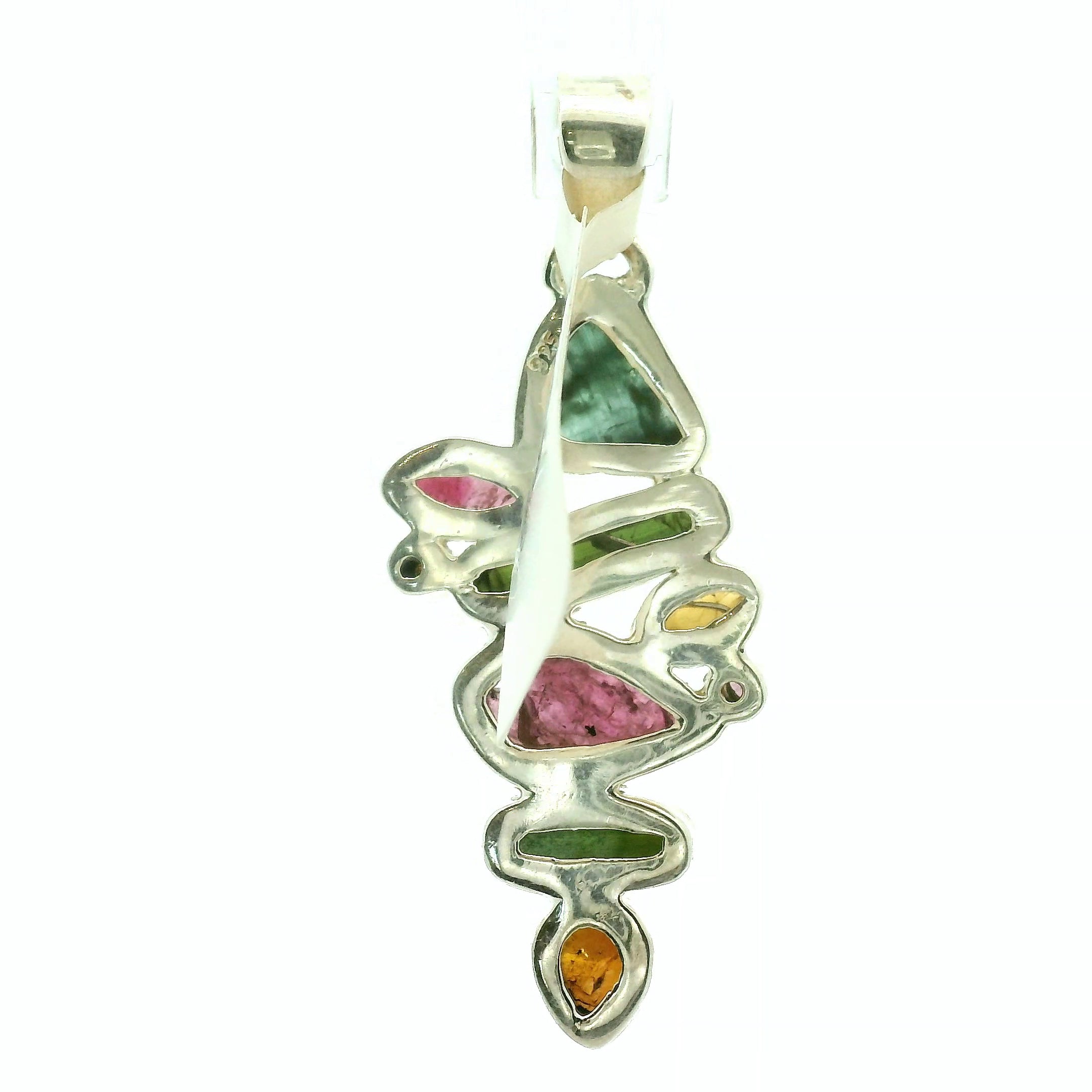 Tourmaline Multi-Stone Pendant .925 Silver for Energy Balancing and Creative Inspiration
