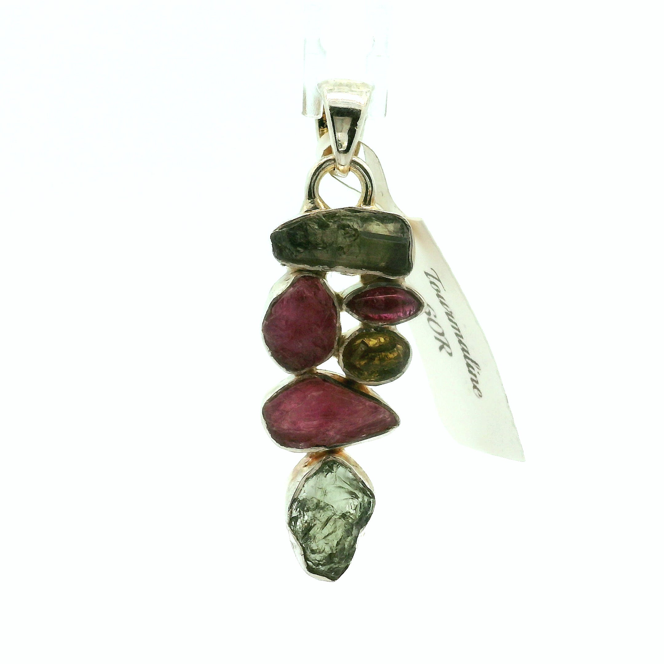 Tourmaline Multi-Stone Pendant .925 Silver for Energy Balancing and Creative Inspiration