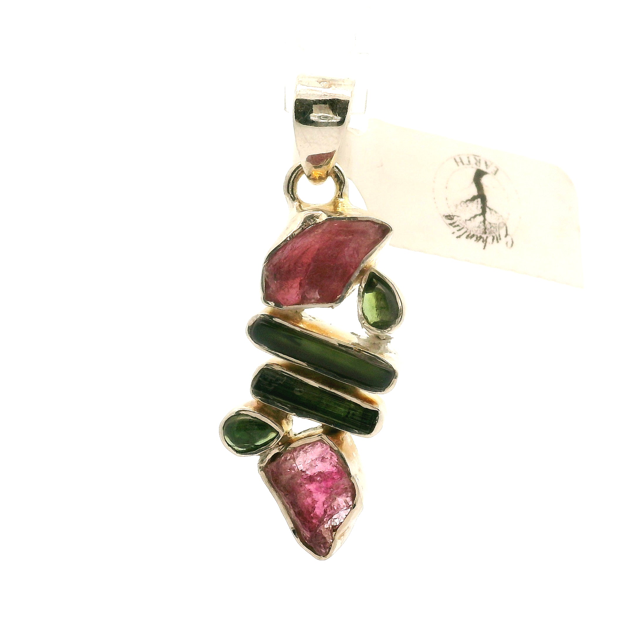 Tourmaline Multi-Stone Pendant .925 Silver for Energy Balancing and Creative Inspiration