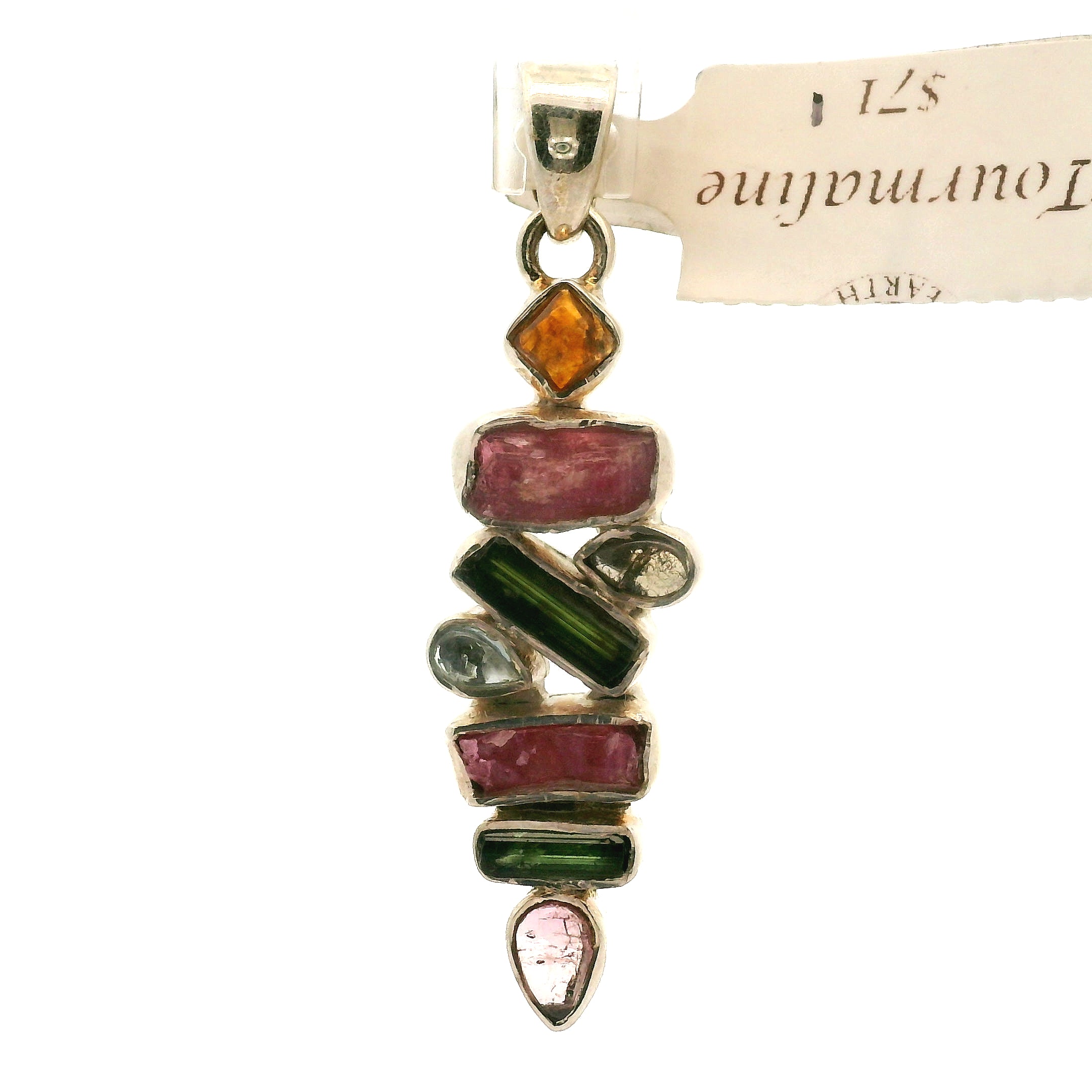 Tourmaline Multi-Stone Pendant .925 Silver for Energy Balancing and Creative Inspiration