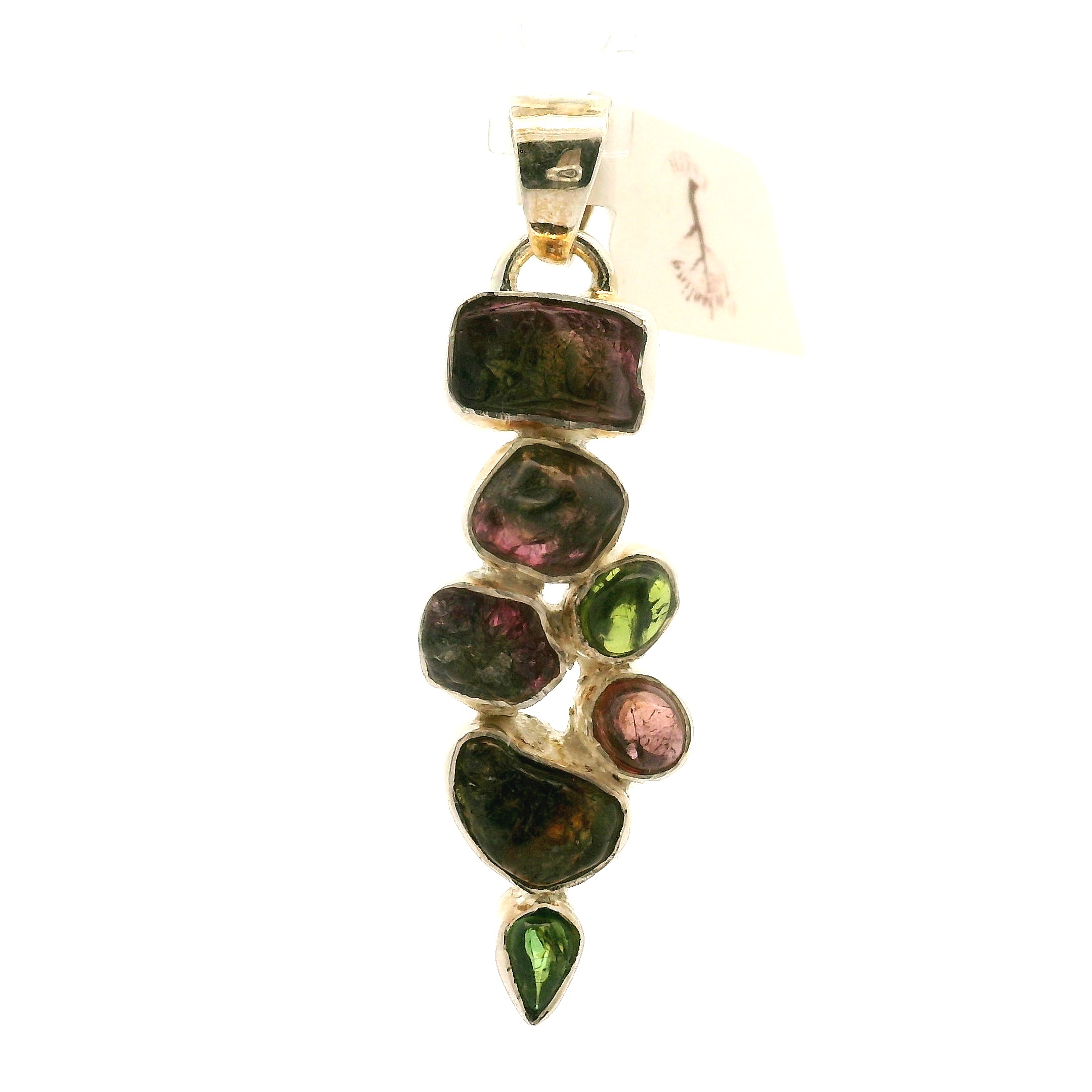 Tourmaline Multi-Stone Pendant .925 Silver for Energy Balancing and Creative Inspiration