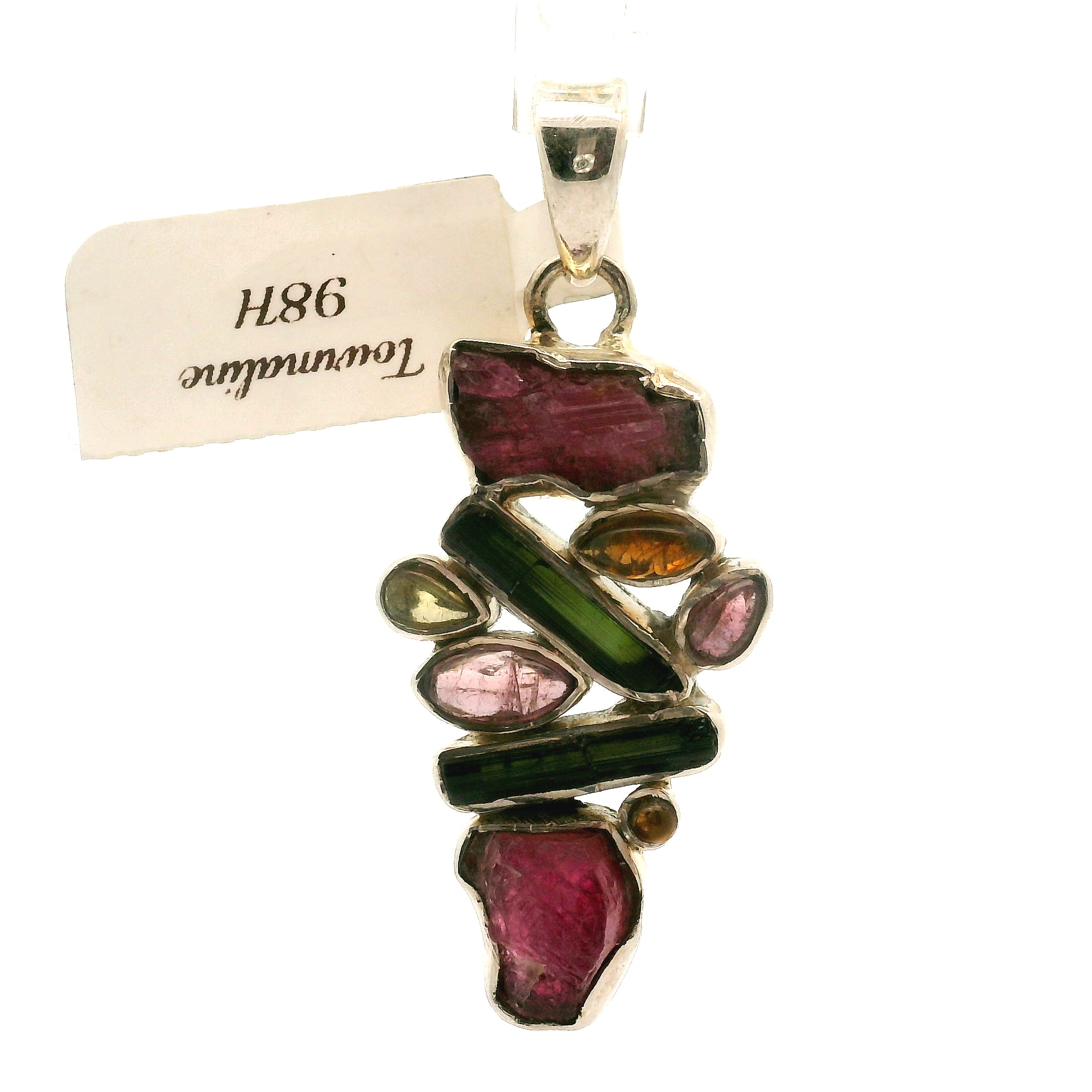 Tourmaline Multi-Stone Pendant .925 Silver for Energy Balancing and Creative Inspiration