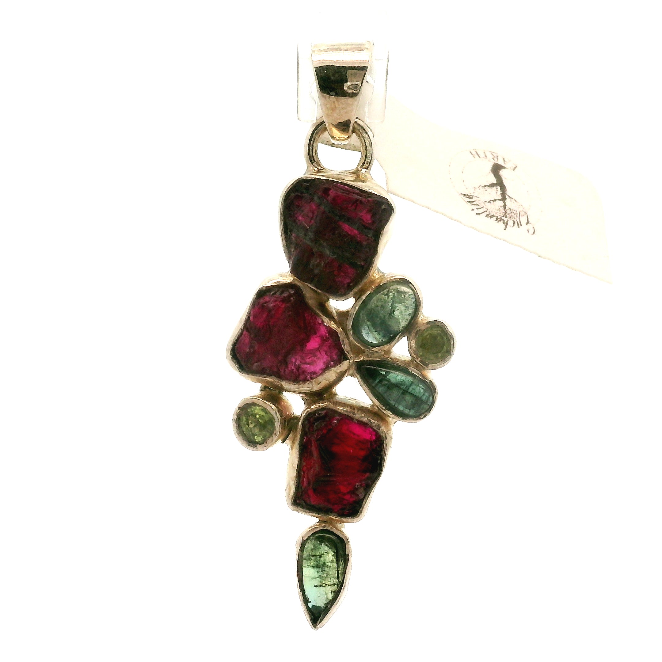 Tourmaline Multi-Stone Pendant .925 Silver for Energy Balancing and Creative Inspiration