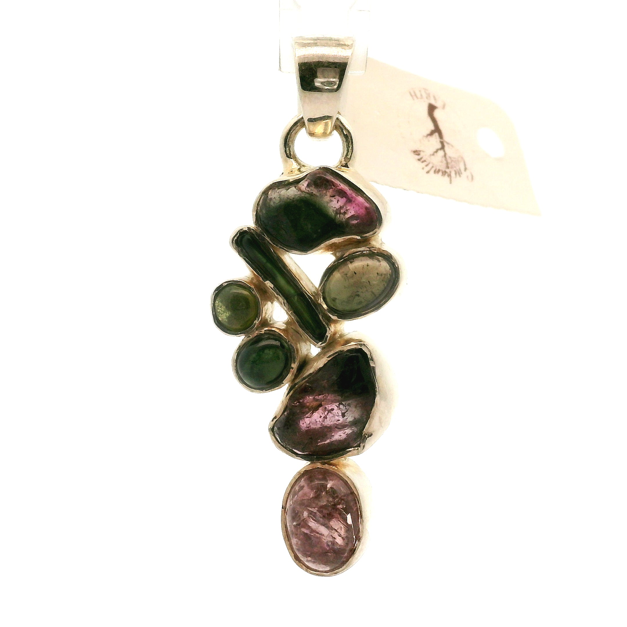 Tourmaline Multi-Stone Pendant .925 Silver for Energy Balancing and Creative Inspiration