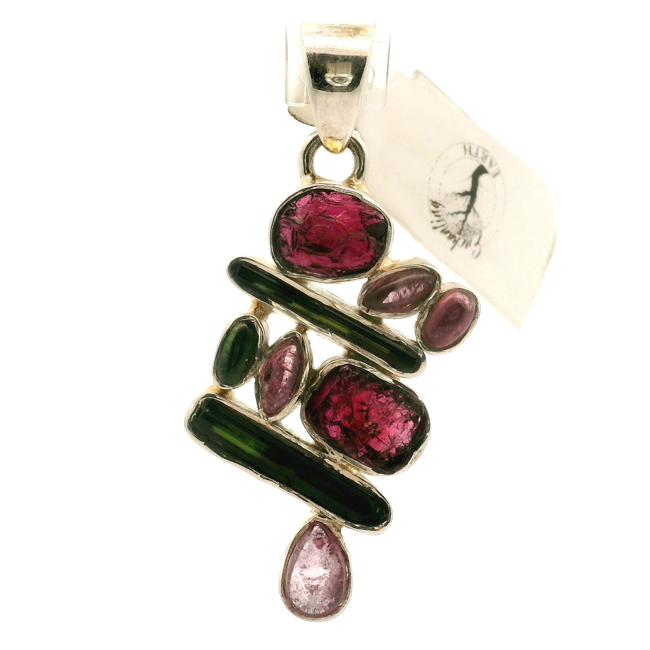 Tourmaline Multi-Stone Pendant .925 Silver for Energy Balancing and Creative Inspiration