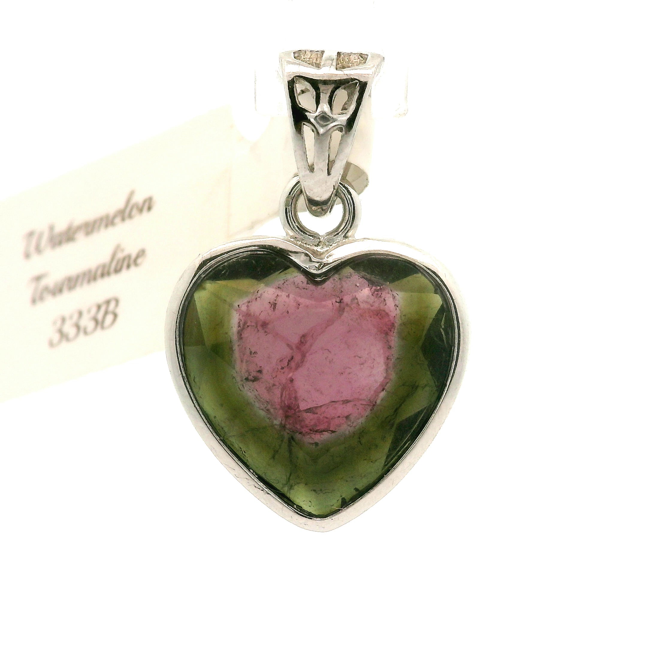 Watermelon Tourmaline Heart Pendant .925 Silver for Profound Heart Healing