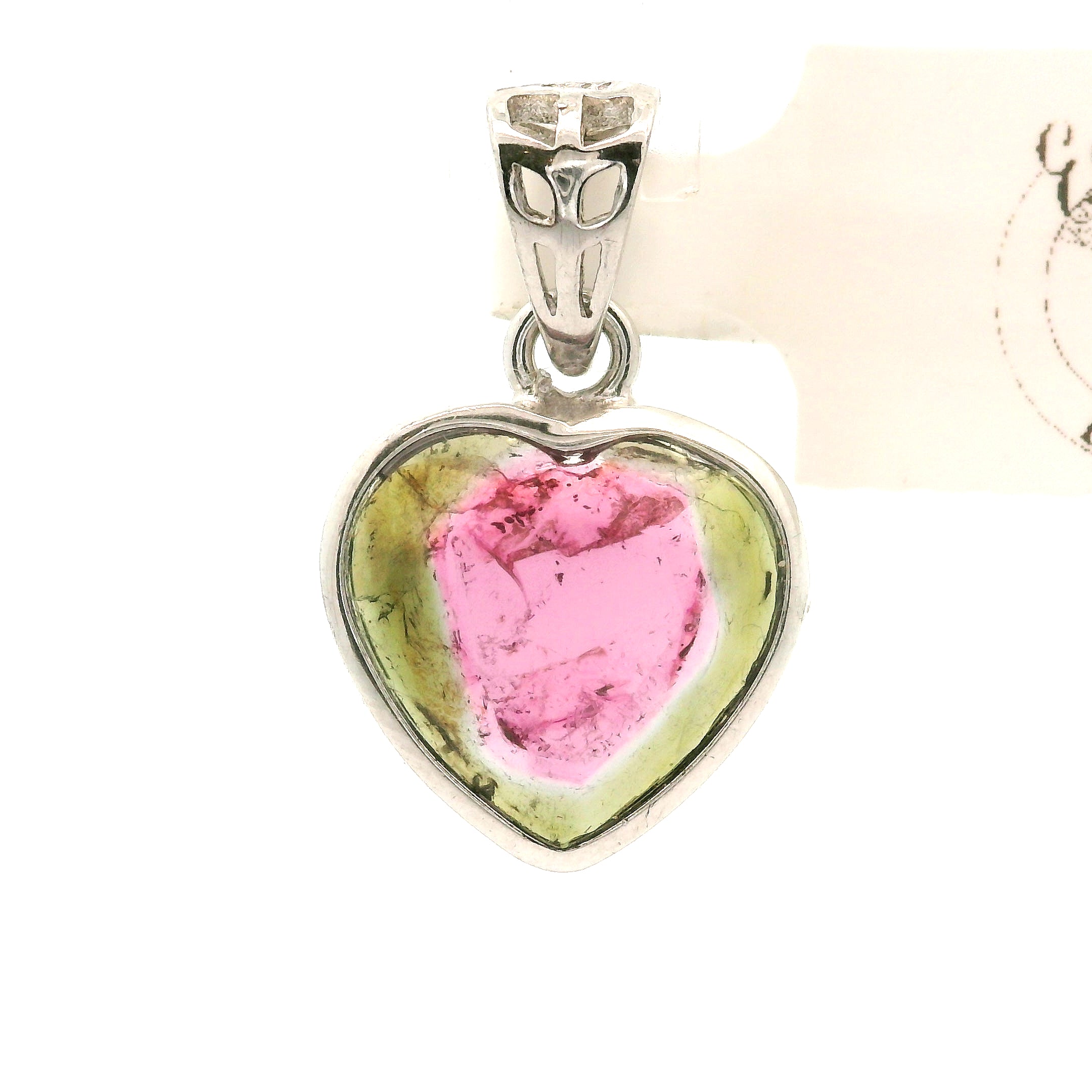 Watermelon Tourmaline Heart Pendant .925 Silver for Profound Heart Healing