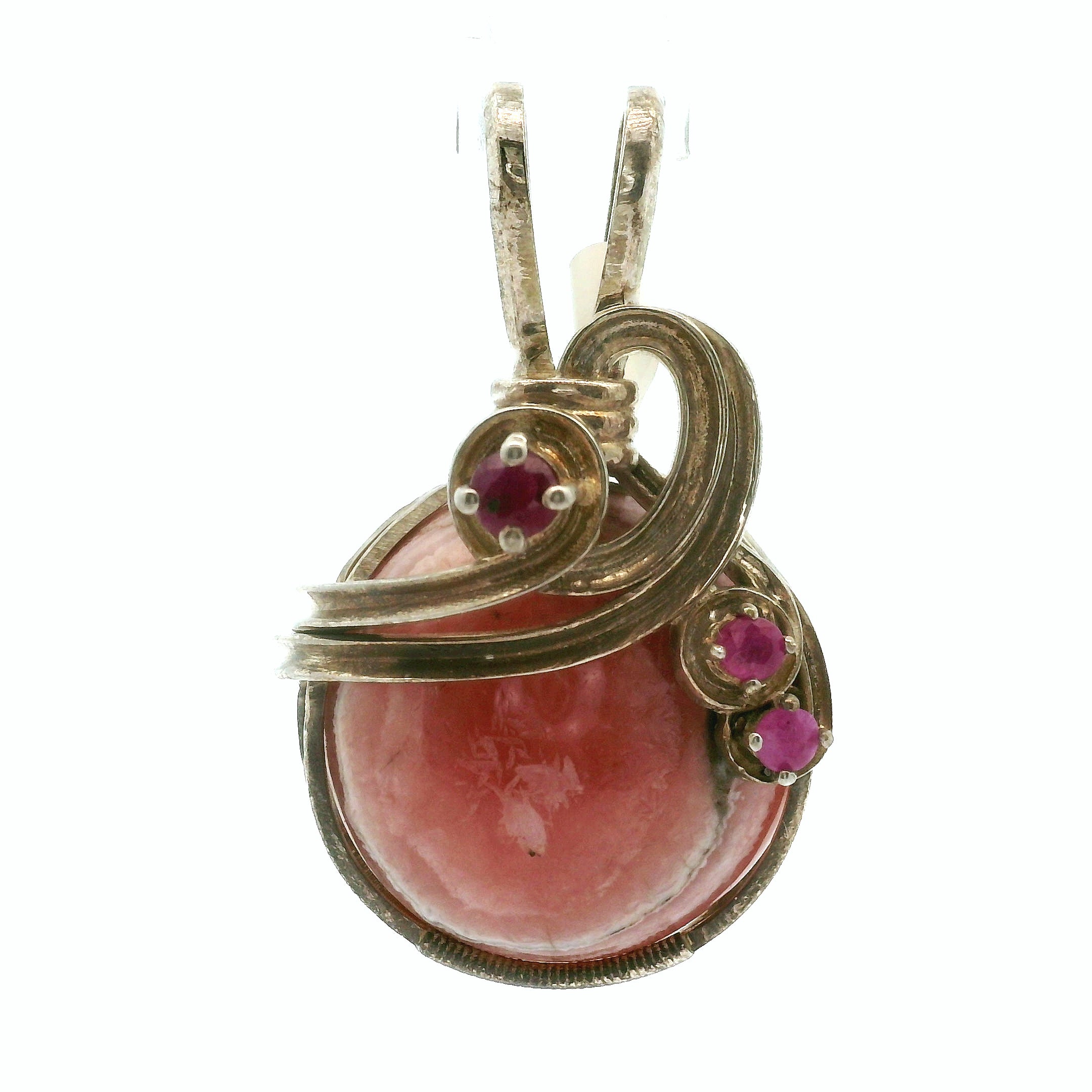 Rhodochrosite with Ruby Pendant .925 Silver for Emotional Strength and Trauma Healing