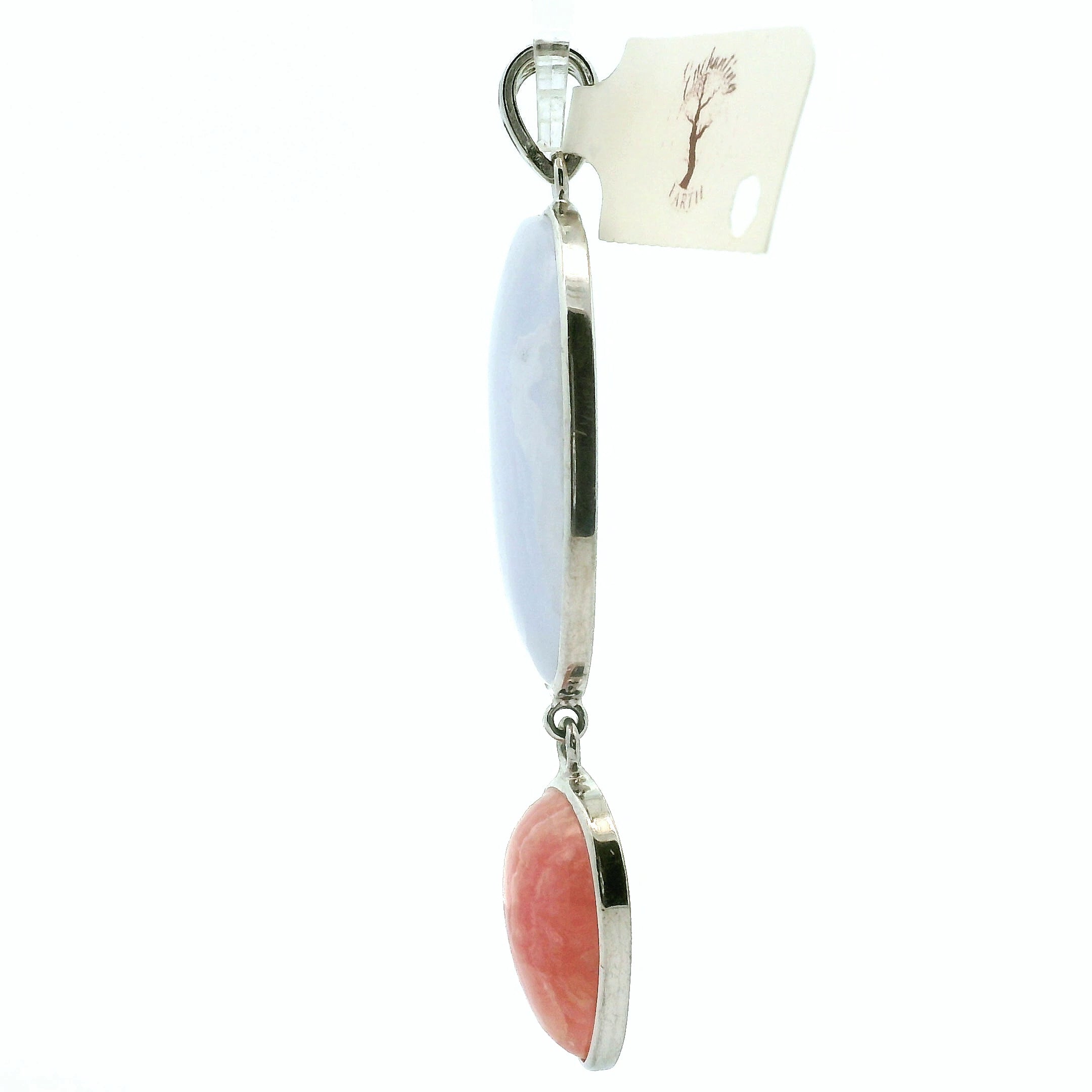 Blue Lace Agate x Rhodochrosite Pendant .925 Silver for Loving and Honest Communication