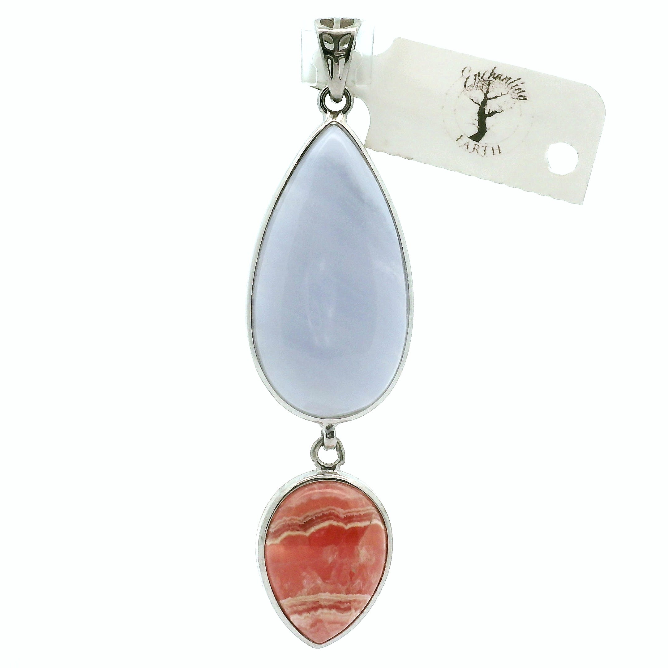 Blue Lace Agate x Rhodochrosite Pendant .925 Silver for Loving and Honest Communication