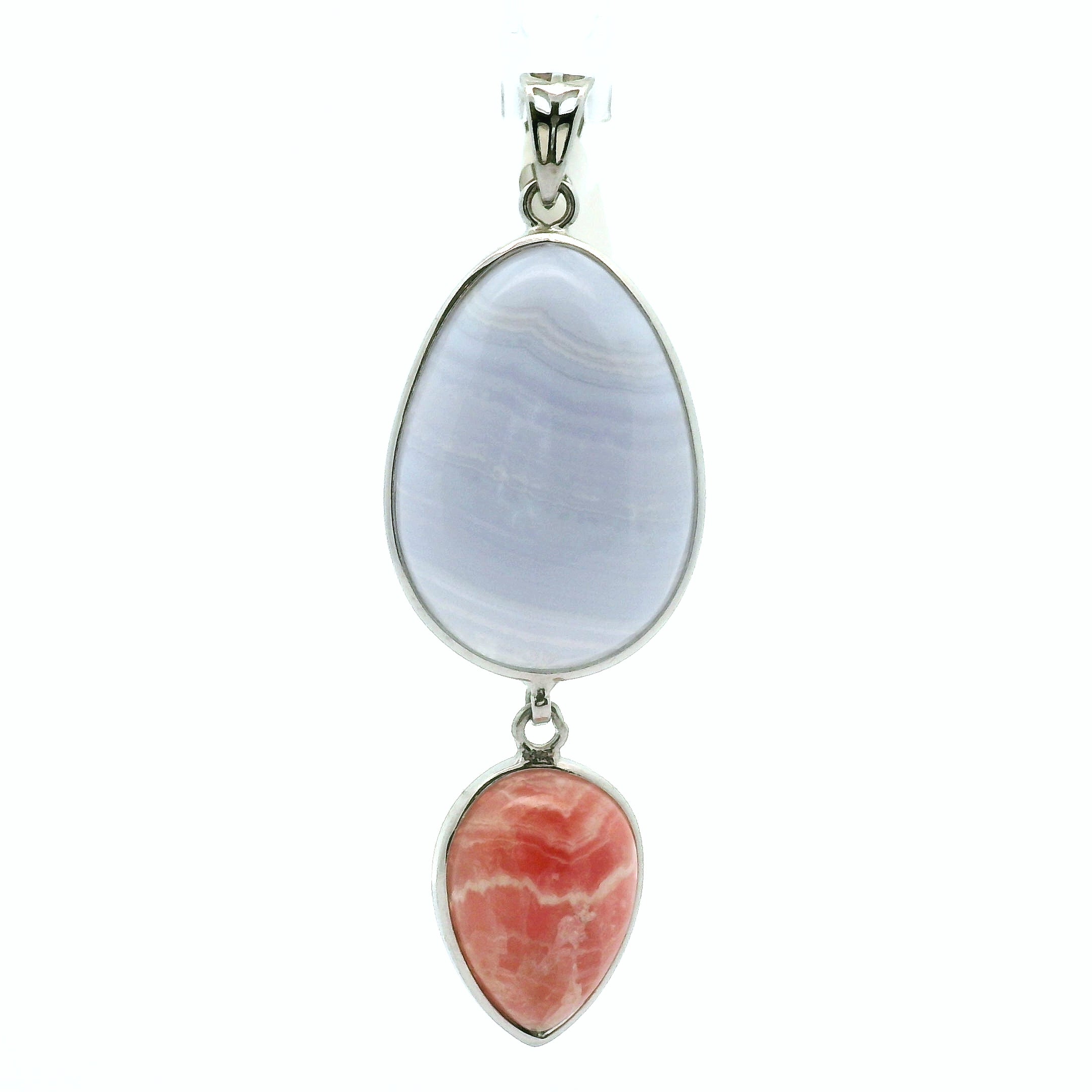 Blue Lace Agate x Rhodochrosite Pendant .925 Silver for Loving and Honest Communication