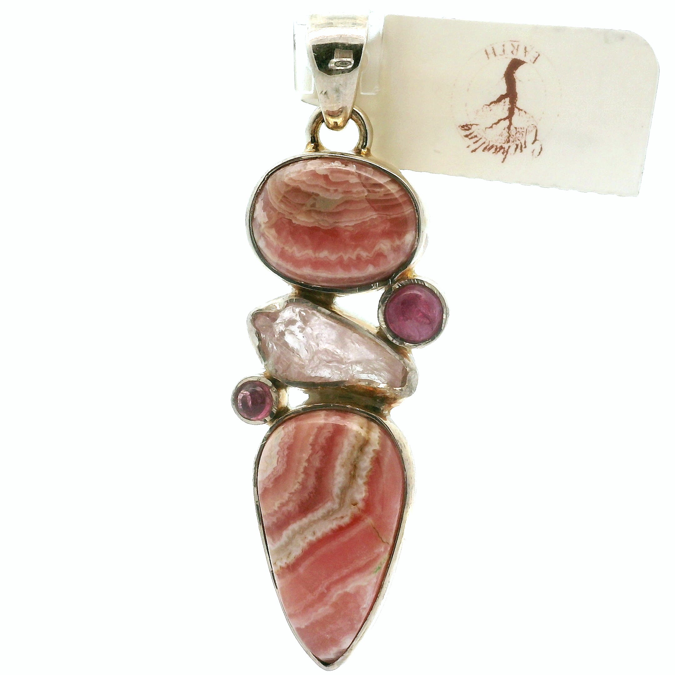 Rhodochrosite Multi-stone Pendant .925 Silver for Heart Healing and Opening your Heart to Love