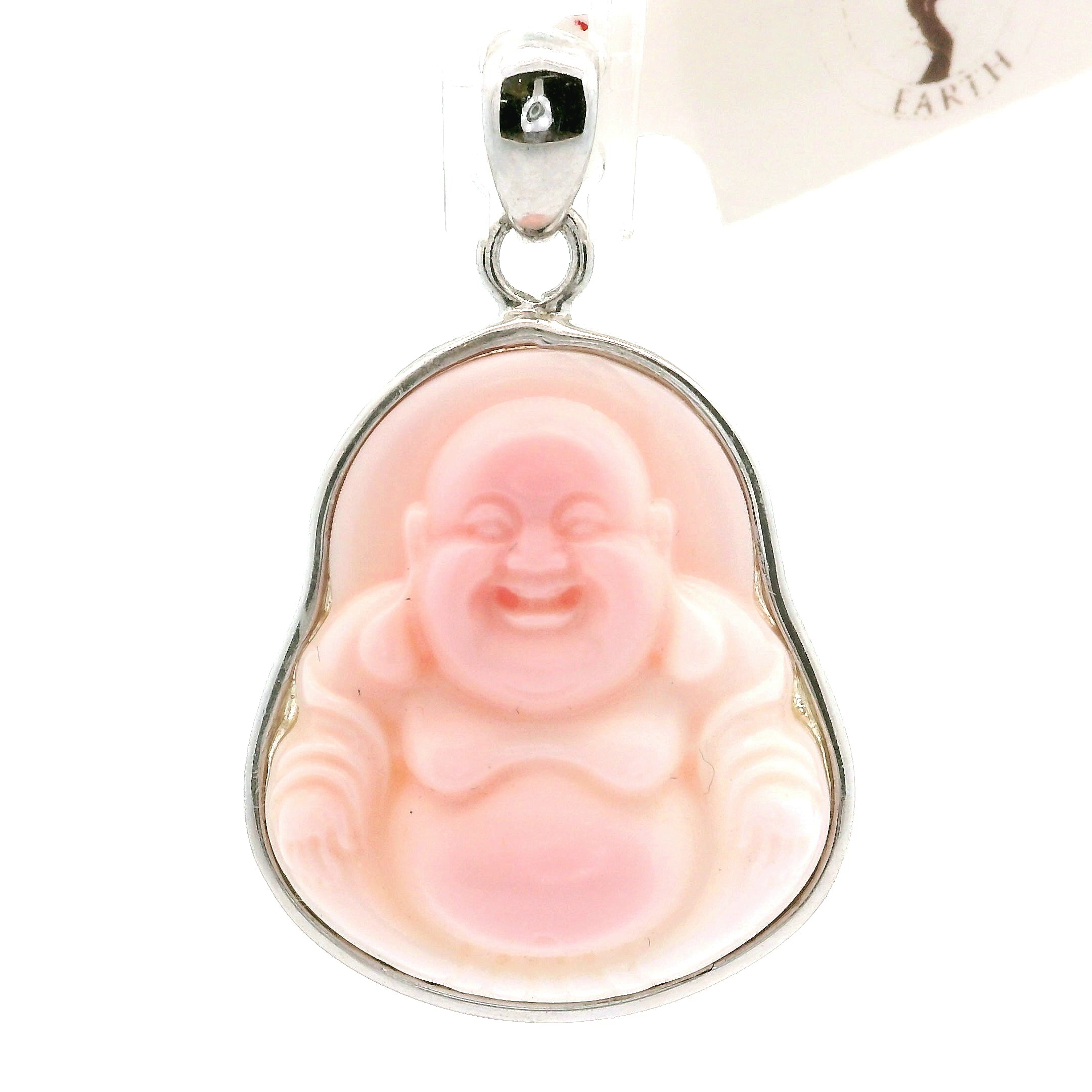Conch Shell Carved Buddha Pendant .925 Silver for Purification and Peace