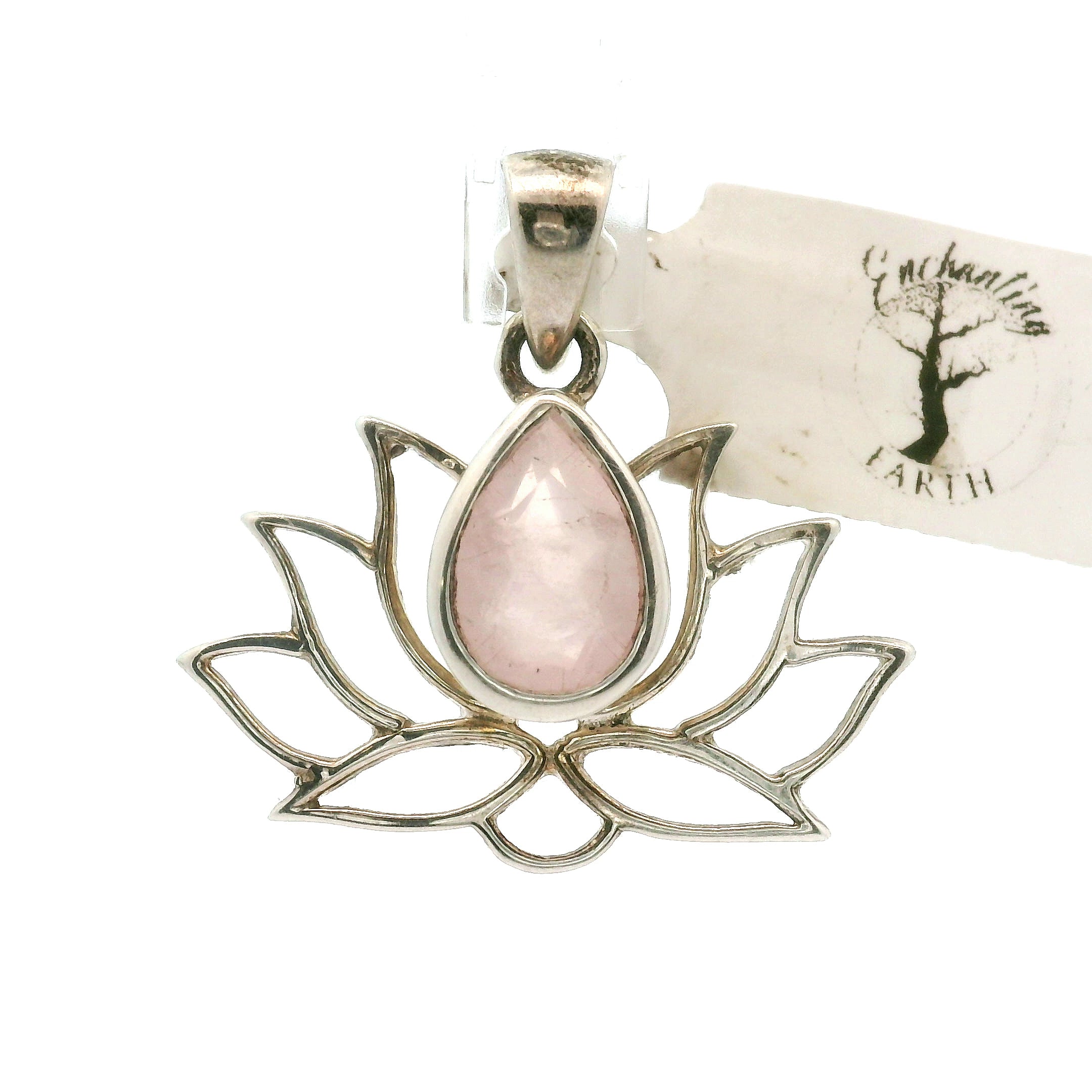 Rose Quartz Lotus Pendant .925 Silver for Compassion, Love and Healing