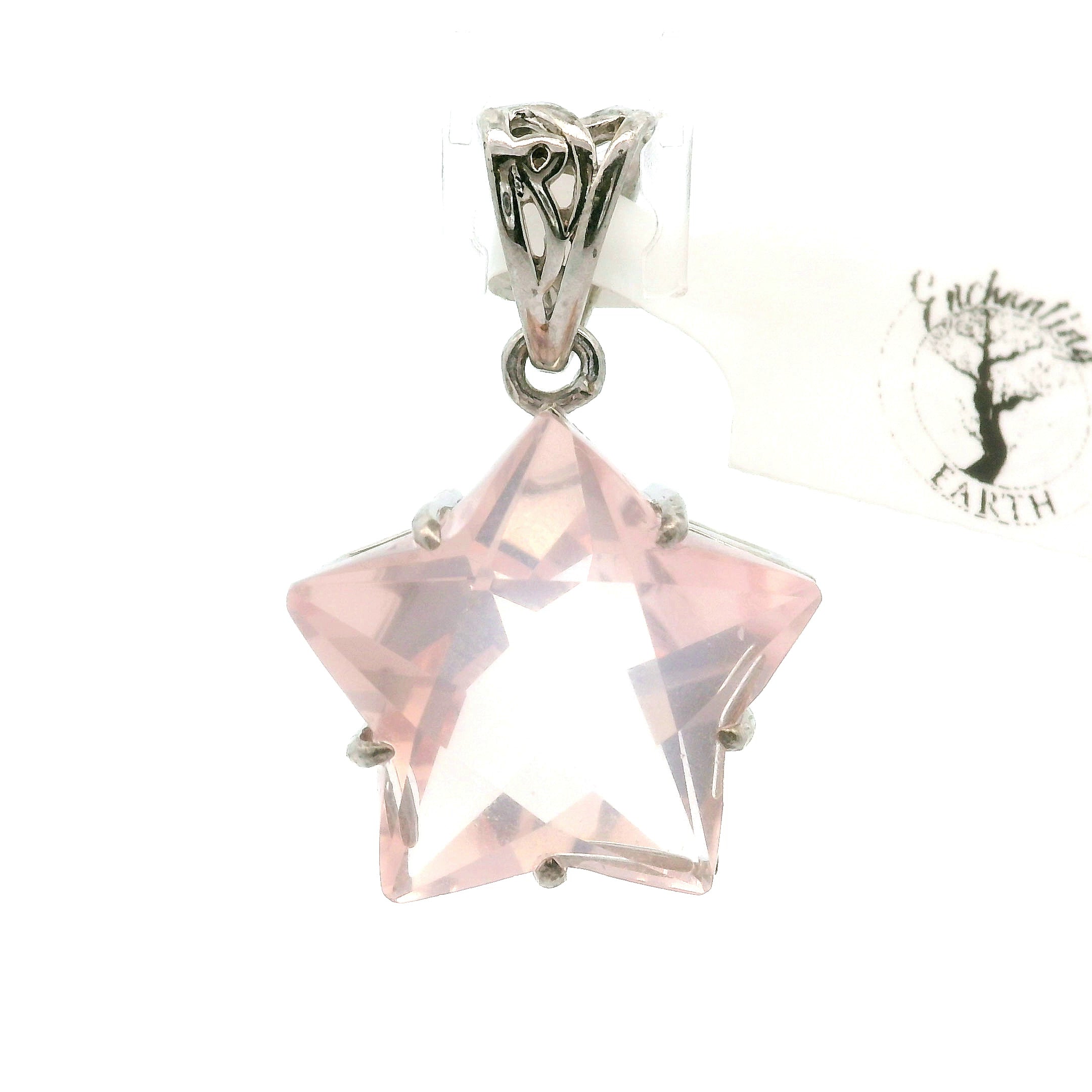 Rose Quartz Star Pendant .925 Silver for Compassion, Love and Healing