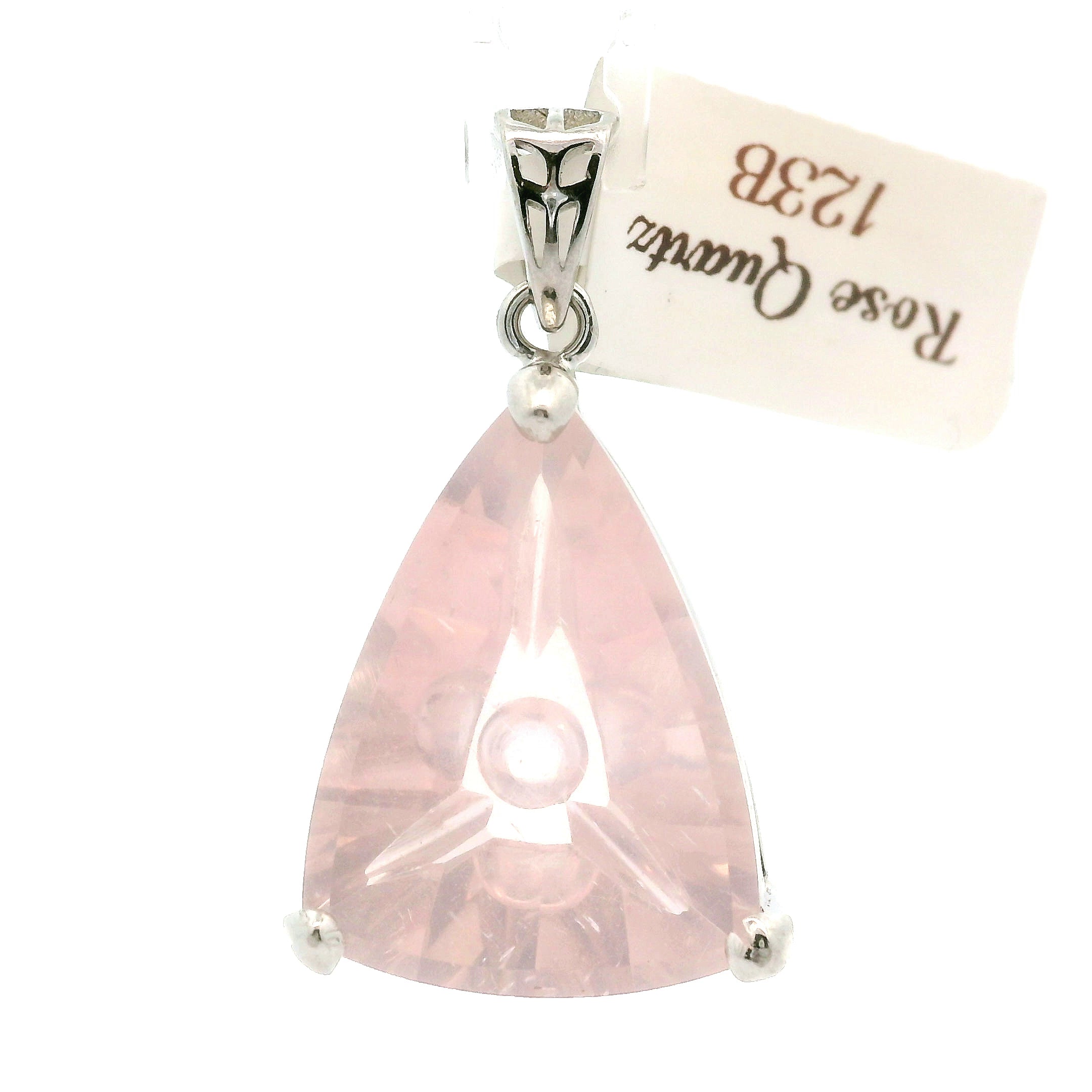 Rose Quartz Fantasy Cut Pendant .925 Silver for Compassion, Love and Healing