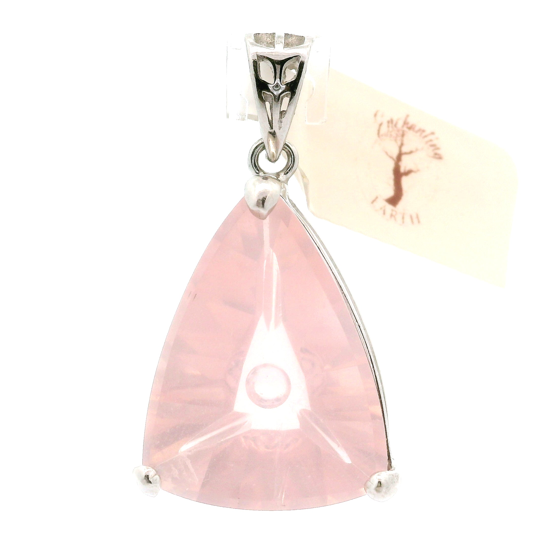 Rose Quartz Fantasy Cut Pendant .925 Silver for Compassion, Love and Healing
