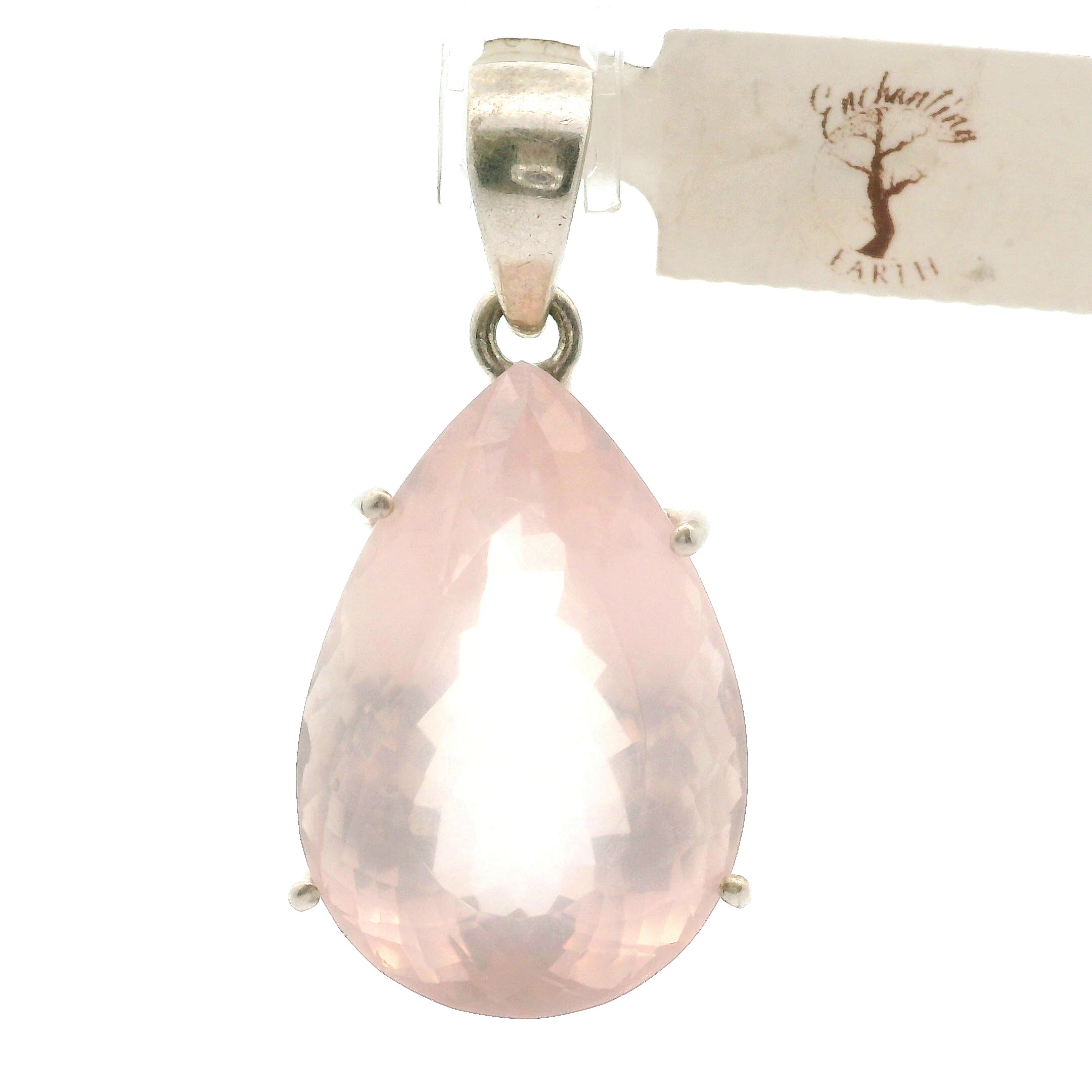 Rose Quartz Large Pendant .925 Silver for Compassion, Love and Healing
