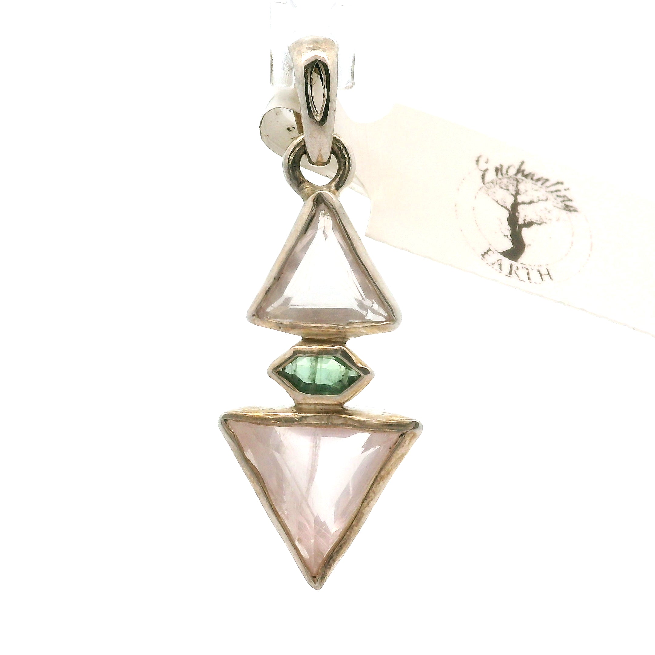 Rose Quartz with Tourmaline Pendant .925 Silver for Compassion, Emotional Release and Healing