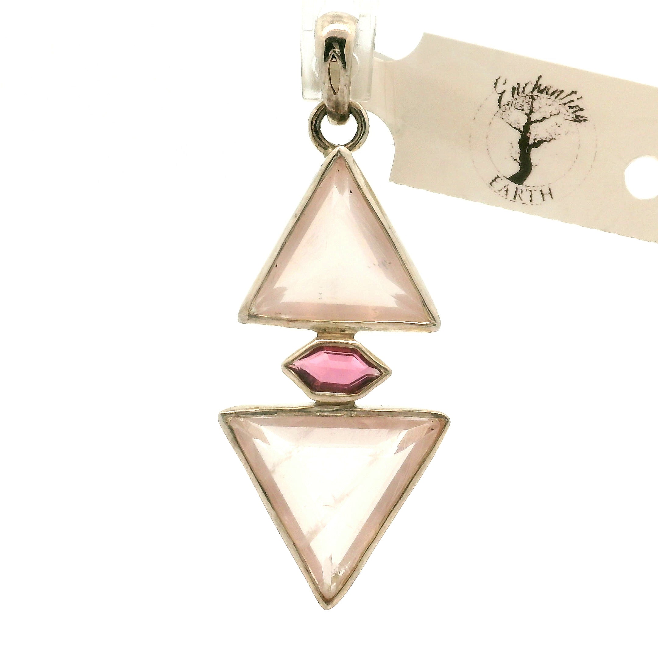 Rose Quartz with Tourmaline Pendant .925 Silver for Compassion, Emotional Release and Healing