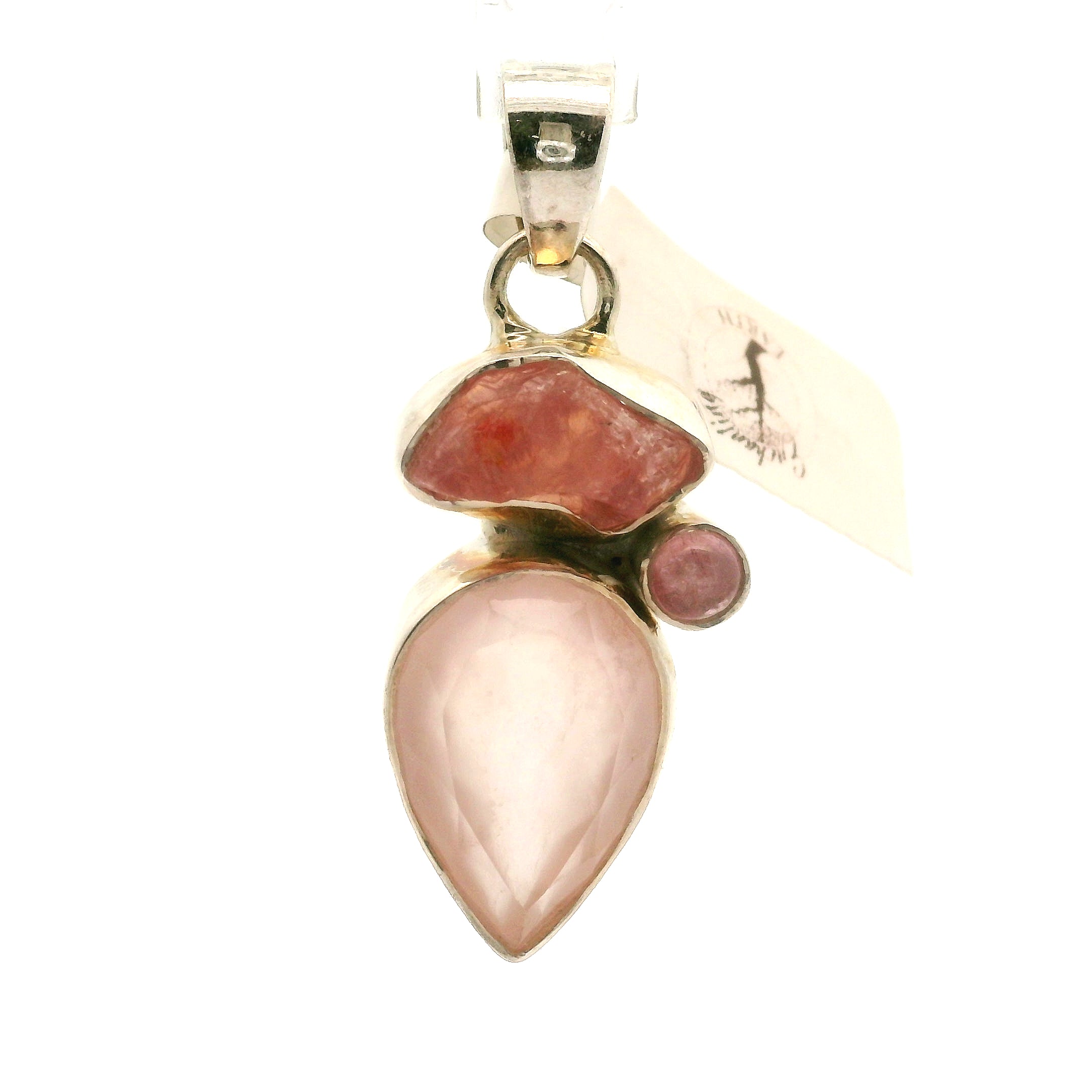Rose Quartz Multi-Stone Pendant .925 Silver for Compassion, Emotional Release and Healing
