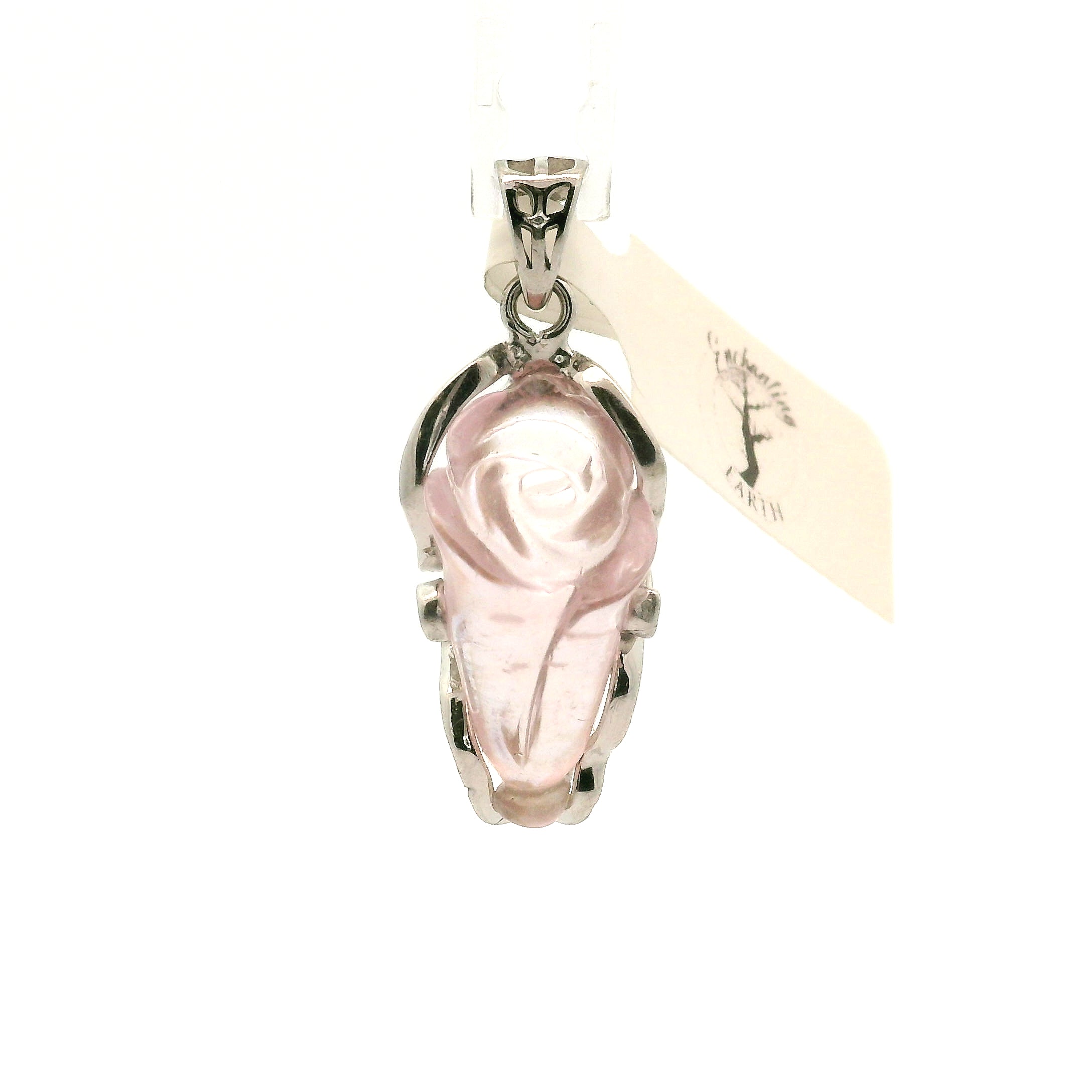 Beryl Carved Flower Pendant .925 Sterling Silver for Supporting the Love & Harmony