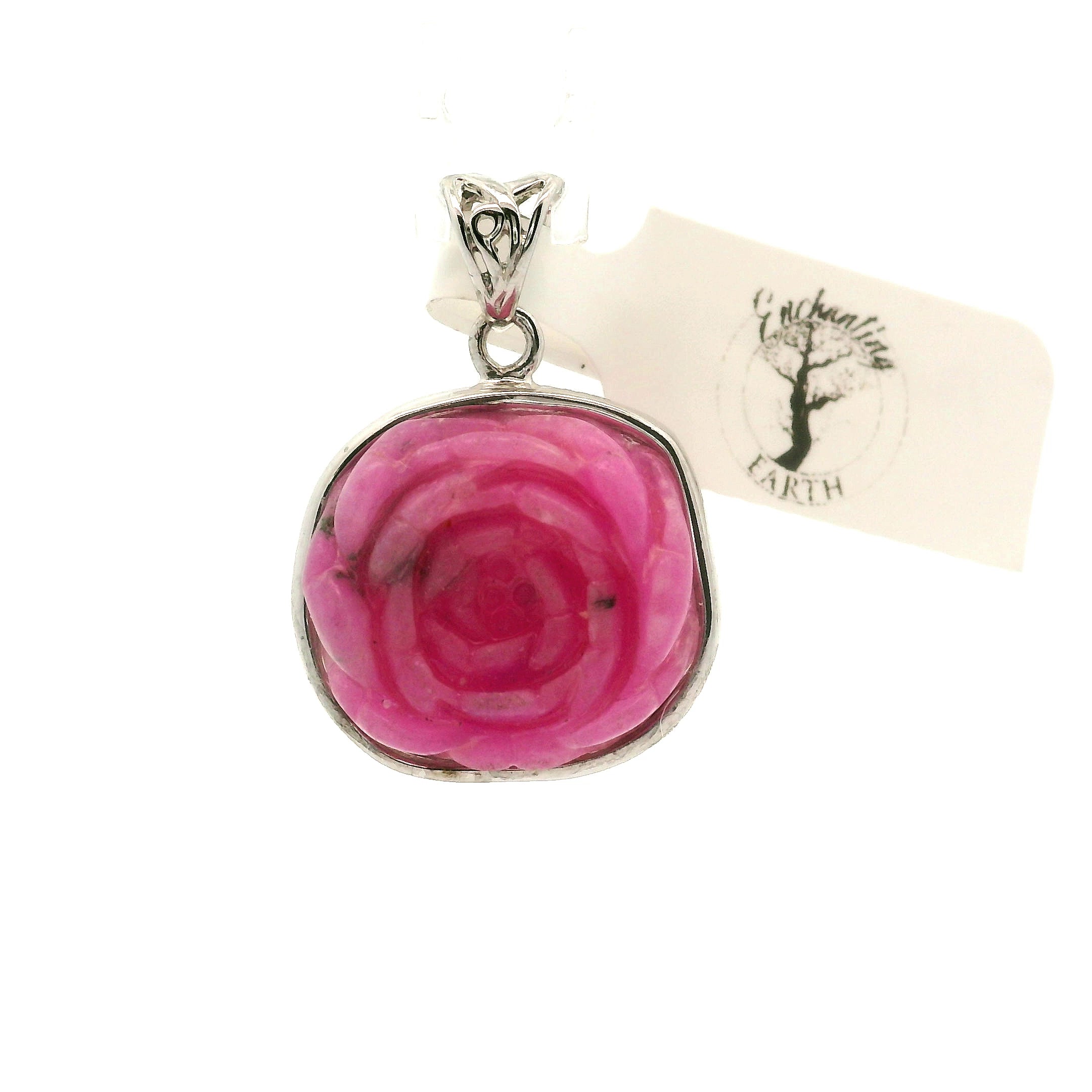 Pink Aragonite Flower Pendant .925 Sterling Silver for Attracting Love, Harmonizing Relationships and Knowing your Worth