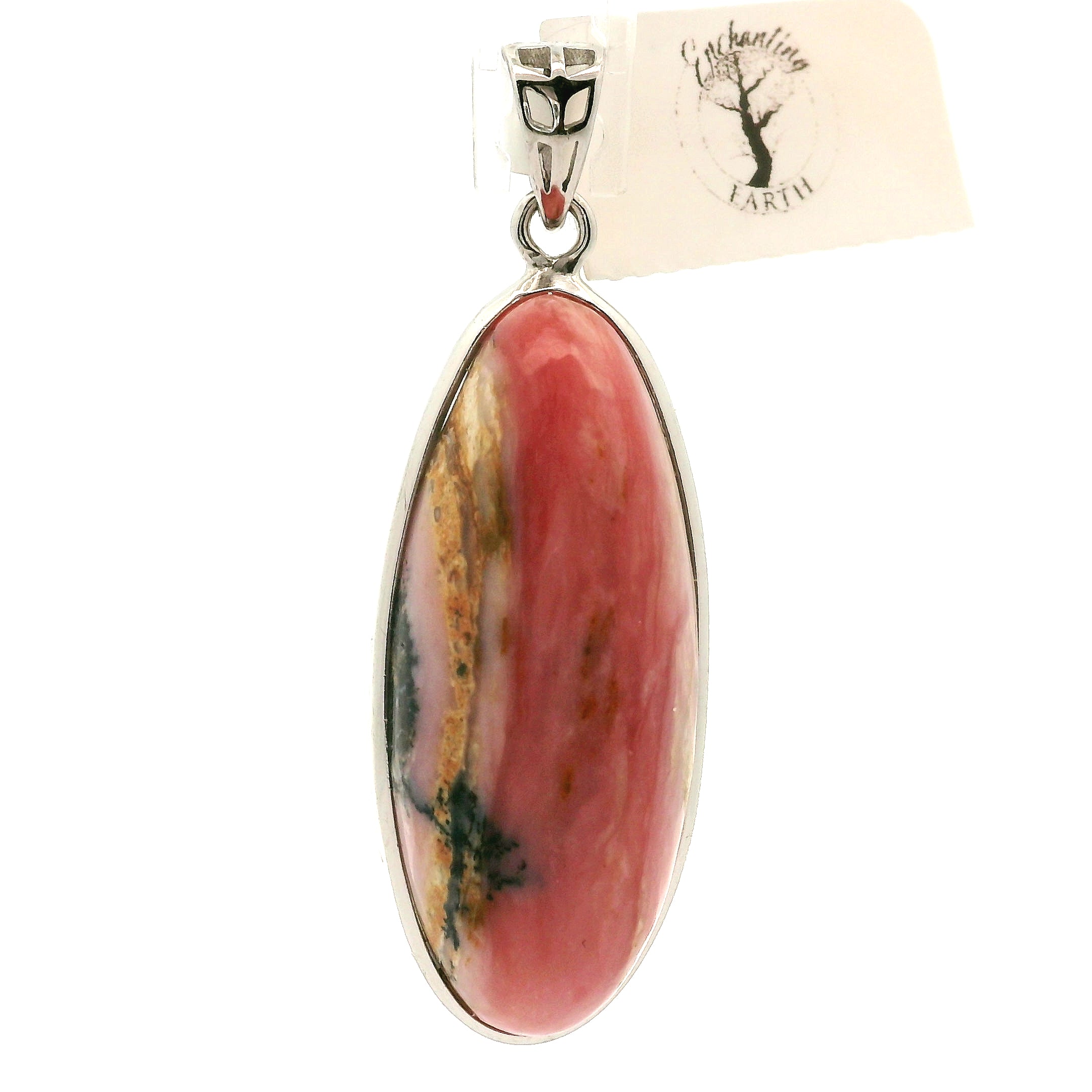 Pink Opal Pendant .925 Silver for Emotional Healing and Tranquility