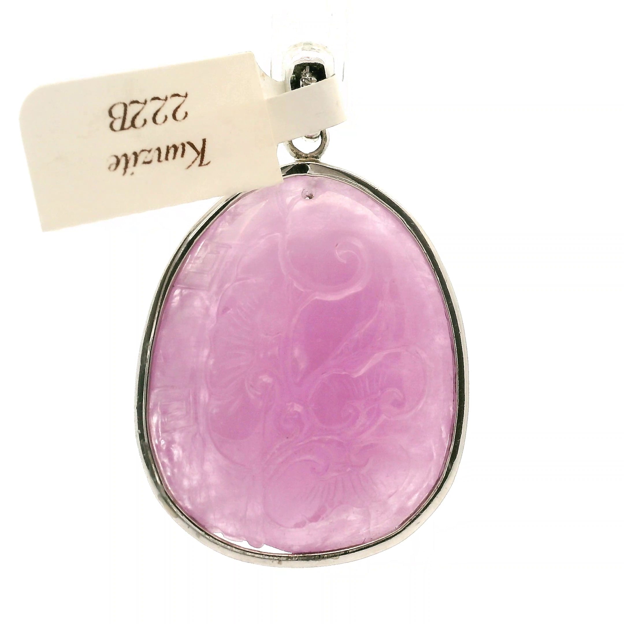 Kunzite Carved Pendant .925 Silver for Opening Your Heart to Love, Emotional and Family Healing