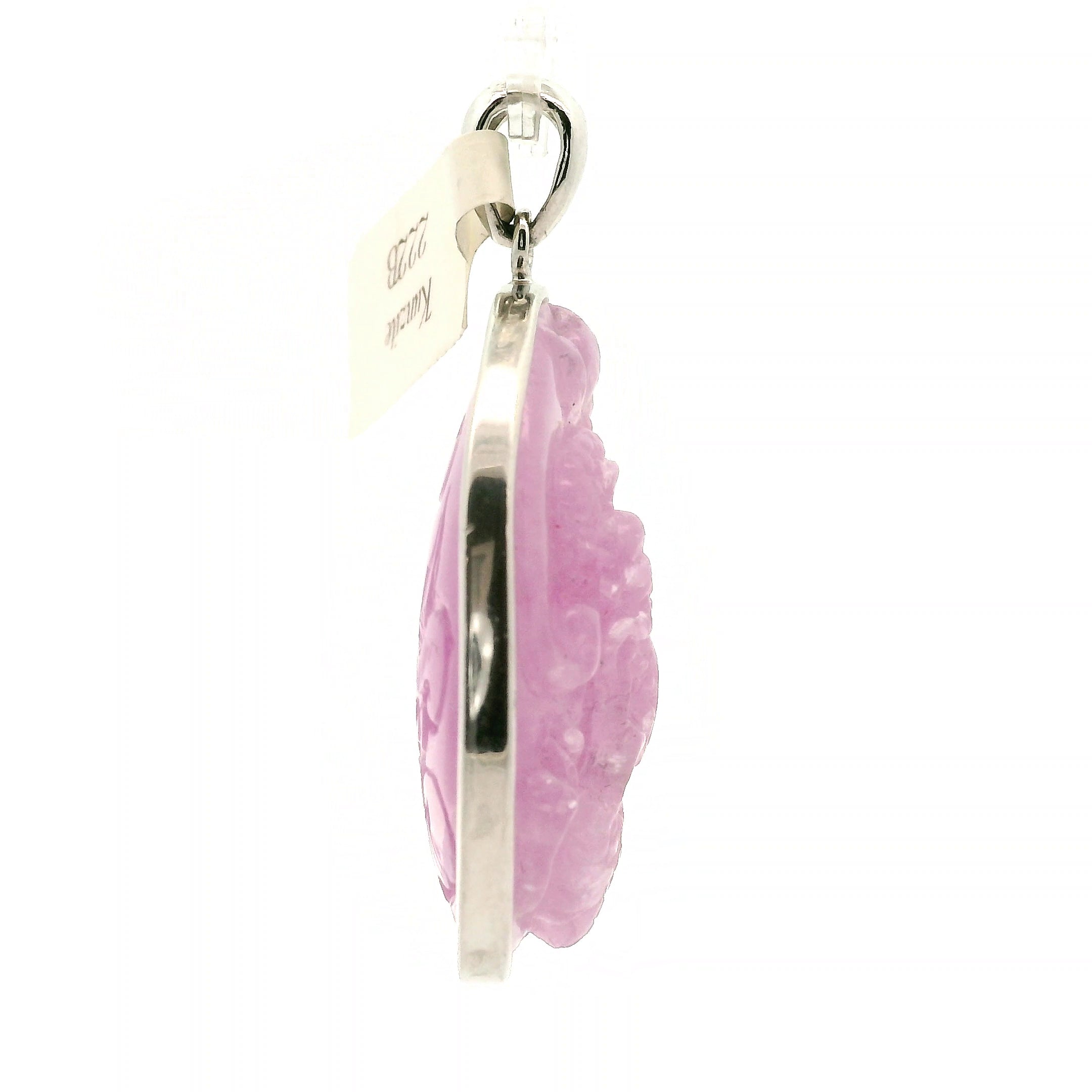 Kunzite Carved Pendant .925 Silver for Opening Your Heart to Love, Emotional and Family Healing