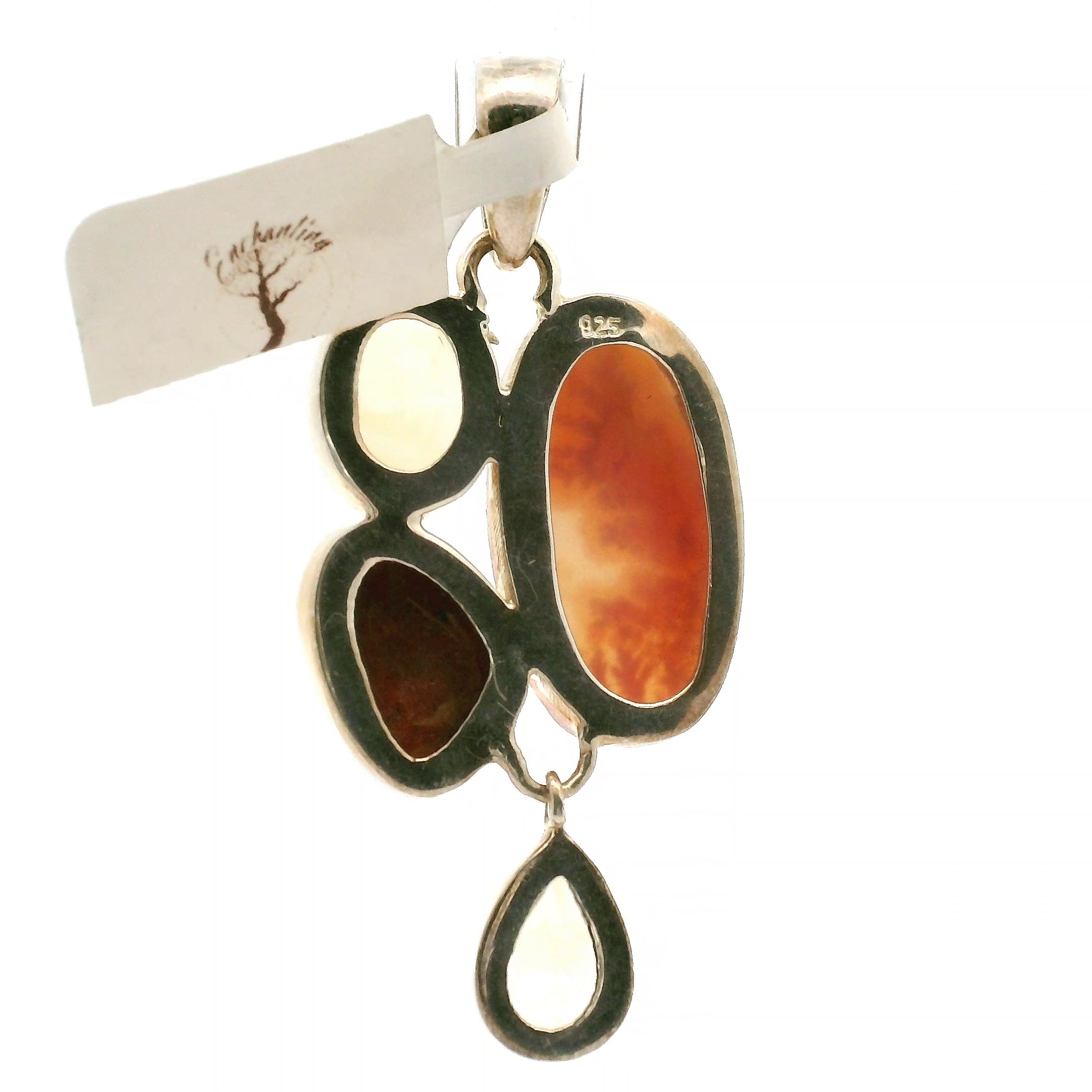 Citrine, Agate and Sponge Coral Pendant .925 Silver for Abundance, Prosperity and Protection