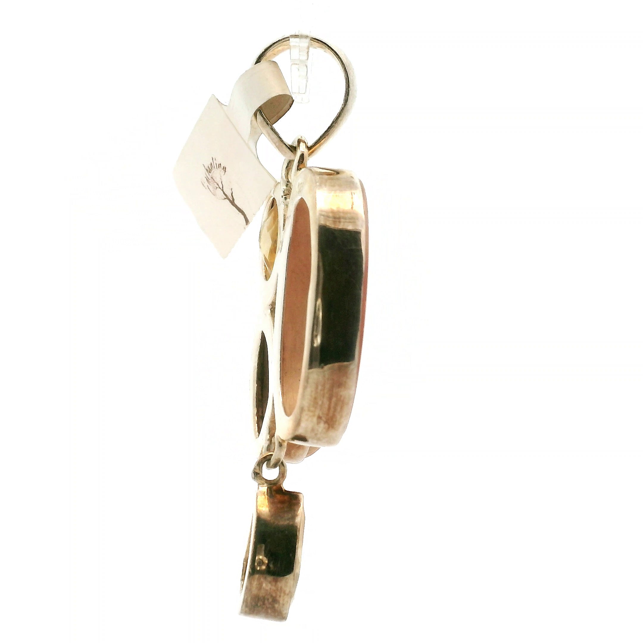 Citrine, Agate and Sponge Coral Pendant .925 Silver for Abundance, Prosperity and Protection
