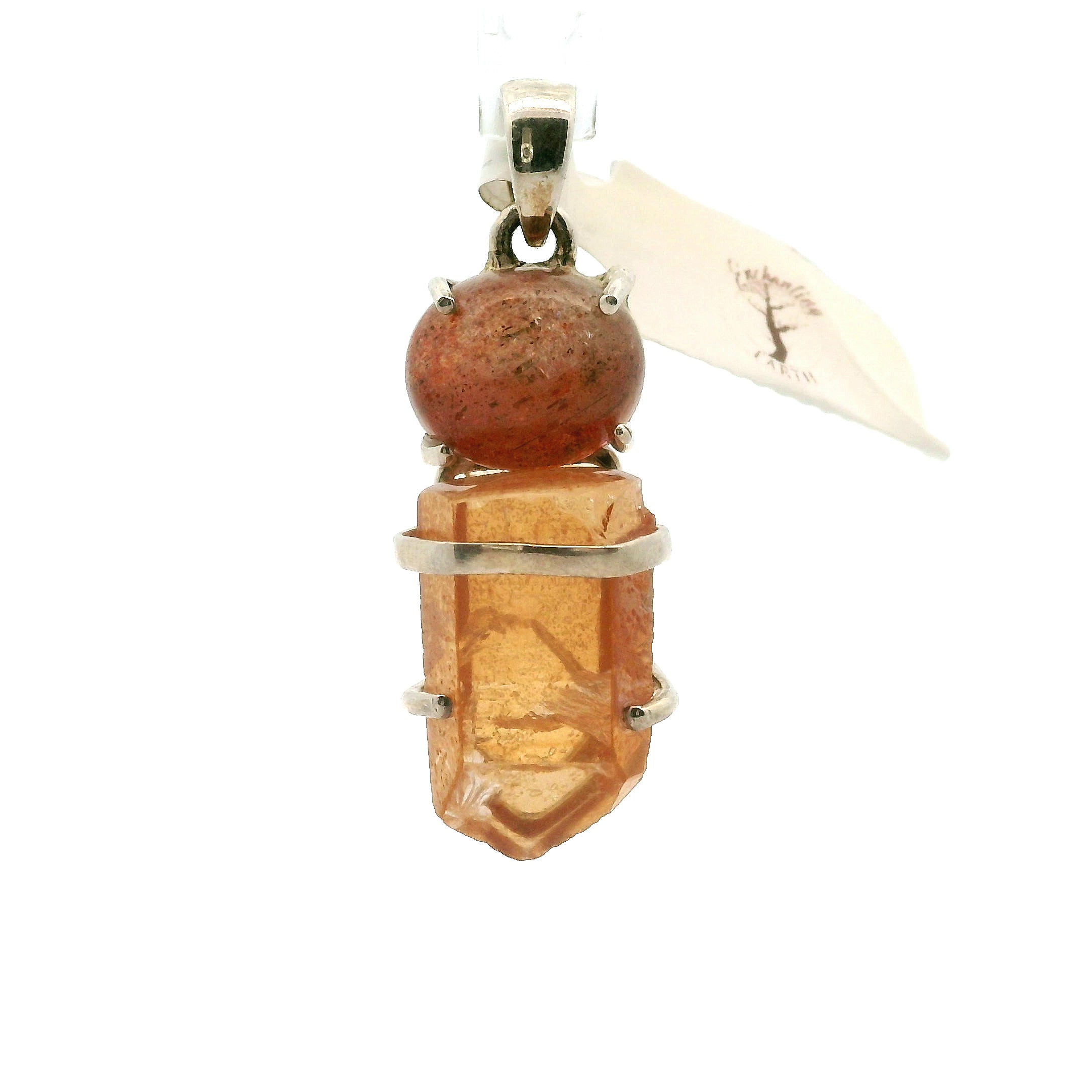 Sunstone and Tangerine Quartz Pendant .925 Silver for Vitality, Strength and Abundance