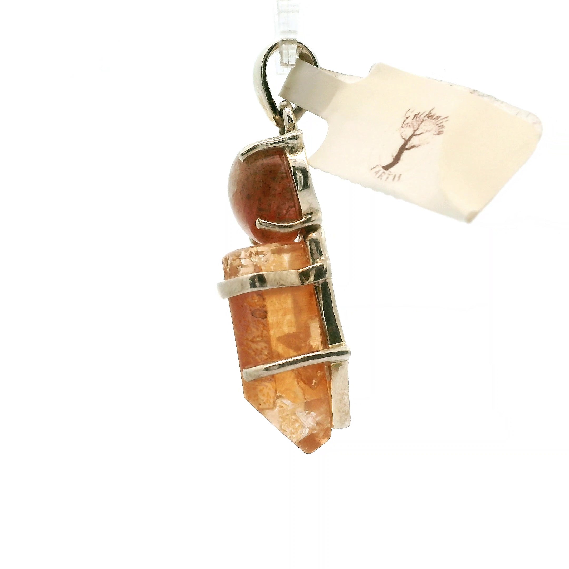 Sunstone and Tangerine Quartz Pendant .925 Silver for Vitality, Strength and Abundance