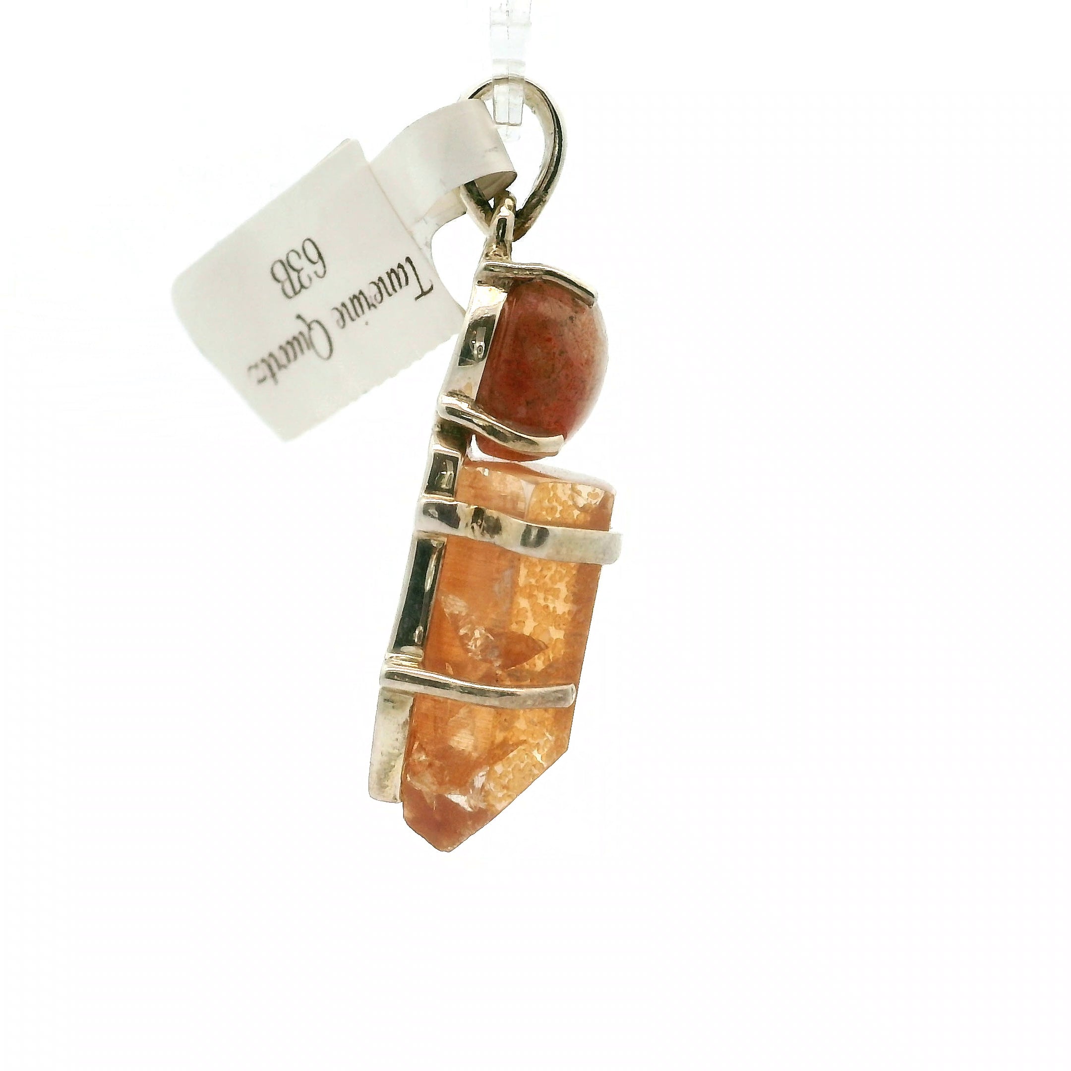Sunstone and Tangerine Quartz Pendant .925 Silver for Vitality, Strength and Abundance