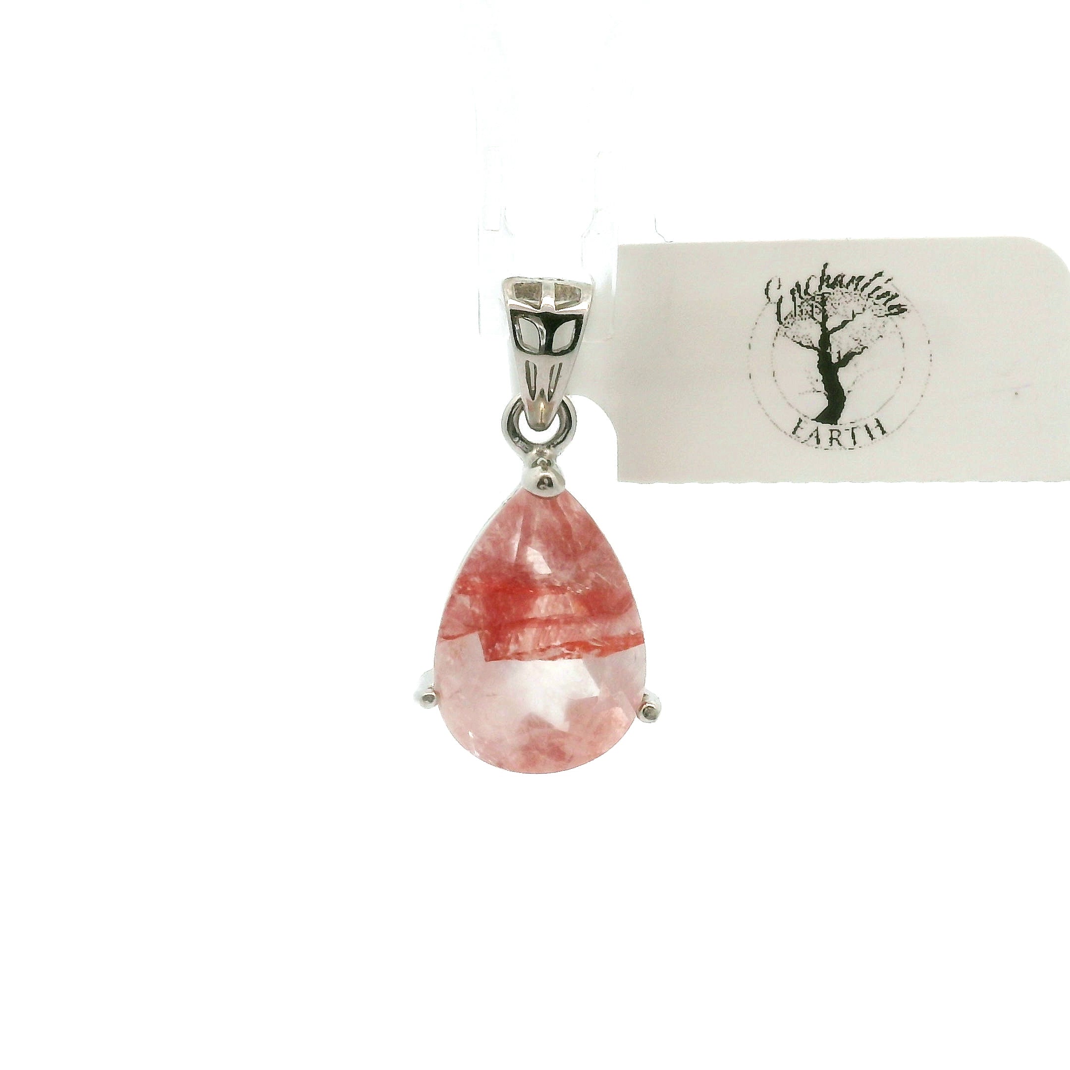 Pink Koi Quartz Pendant .925 Sterling Silver for Spiritual Transformation