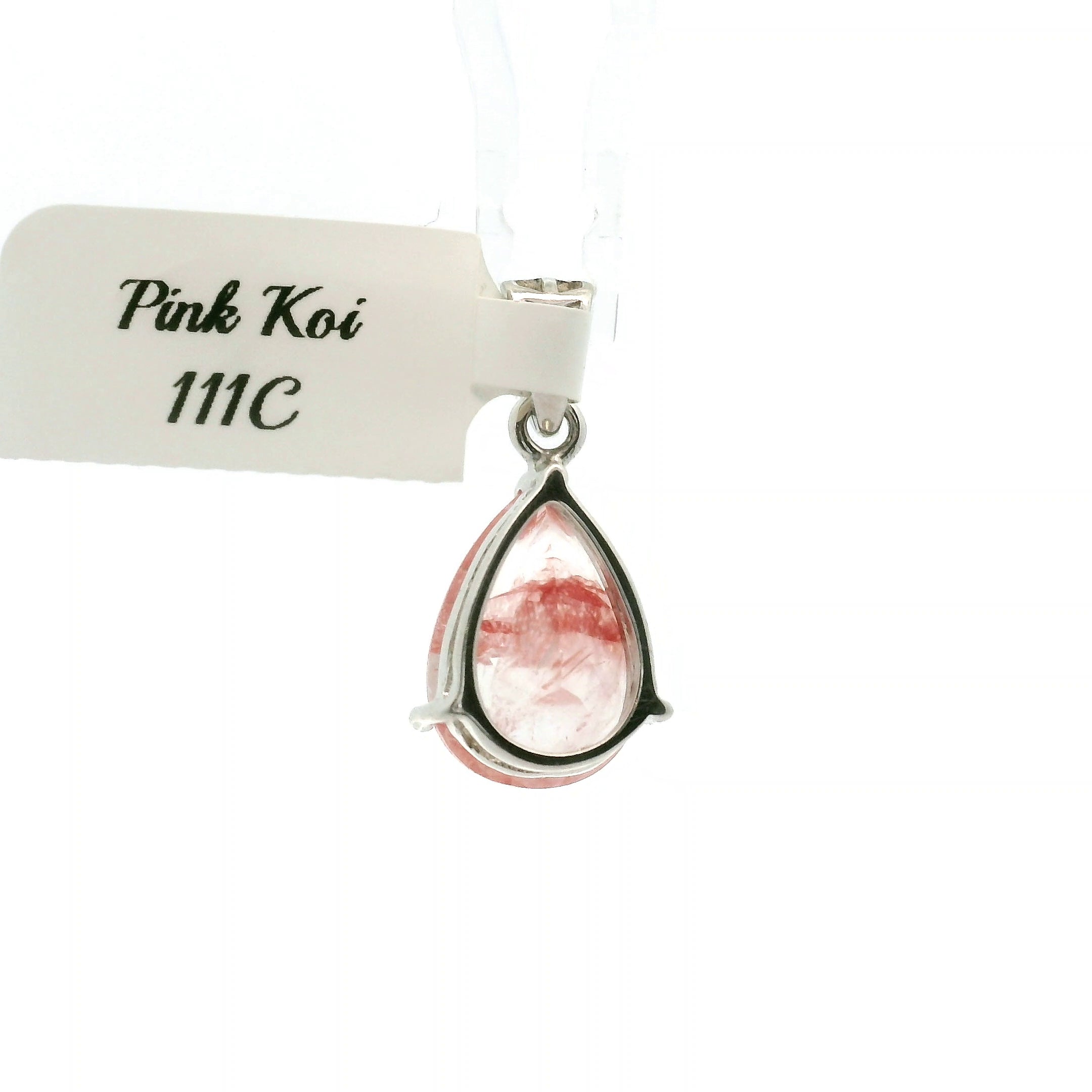 Pink Koi Quartz Pendant .925 Sterling Silver for Spiritual Transformation