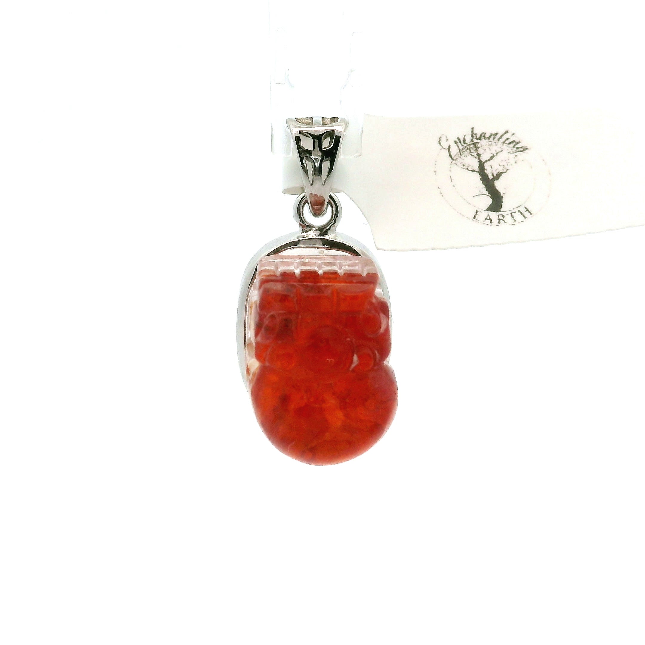 Fire Quartz Pixchu Pendant .925 Sterling Silver for Confidence, Vitality and Grounding