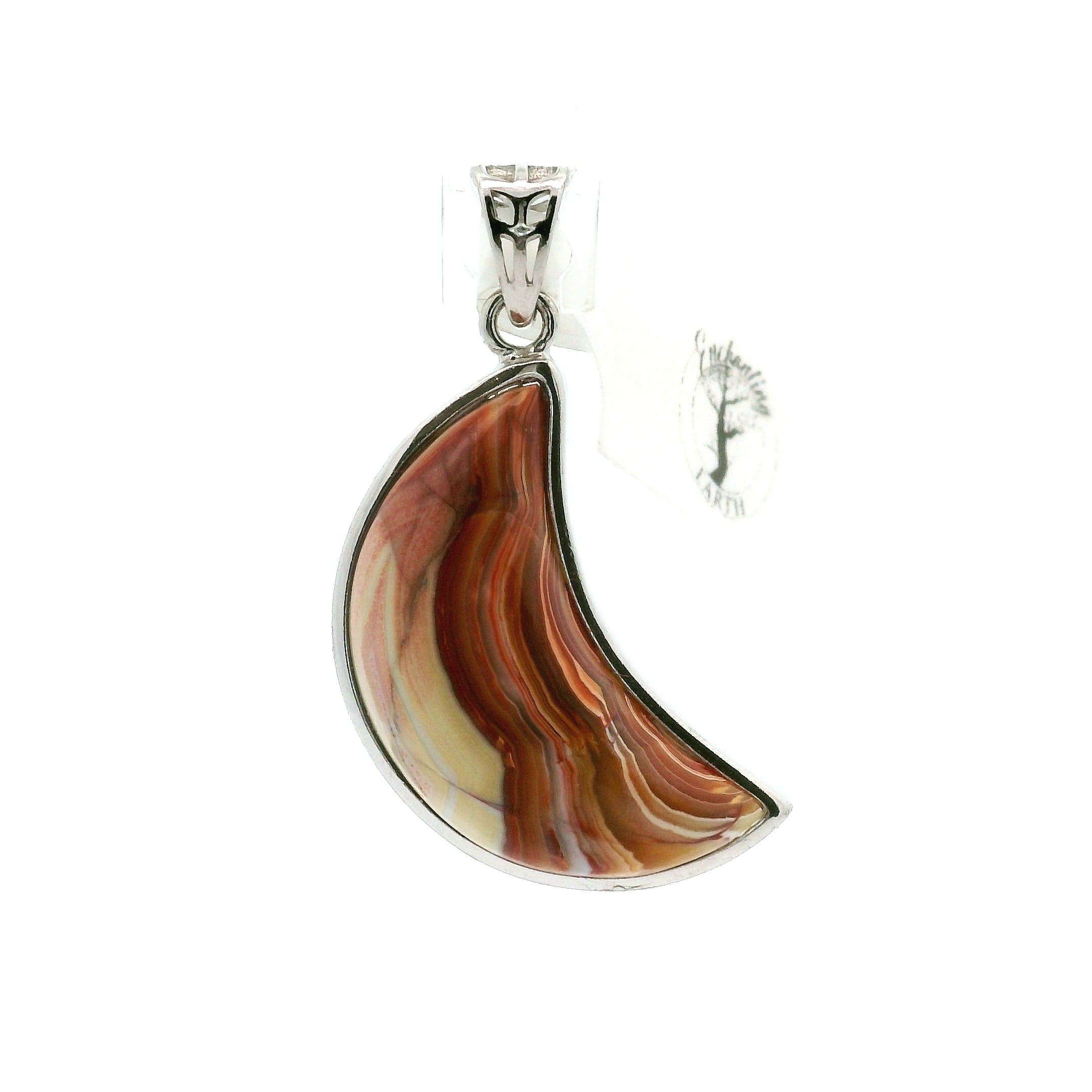 Crazy Lace Agate Moon Pendant in .925 Silver for Promoting Creativity, Hope, New Ideas & Positivity