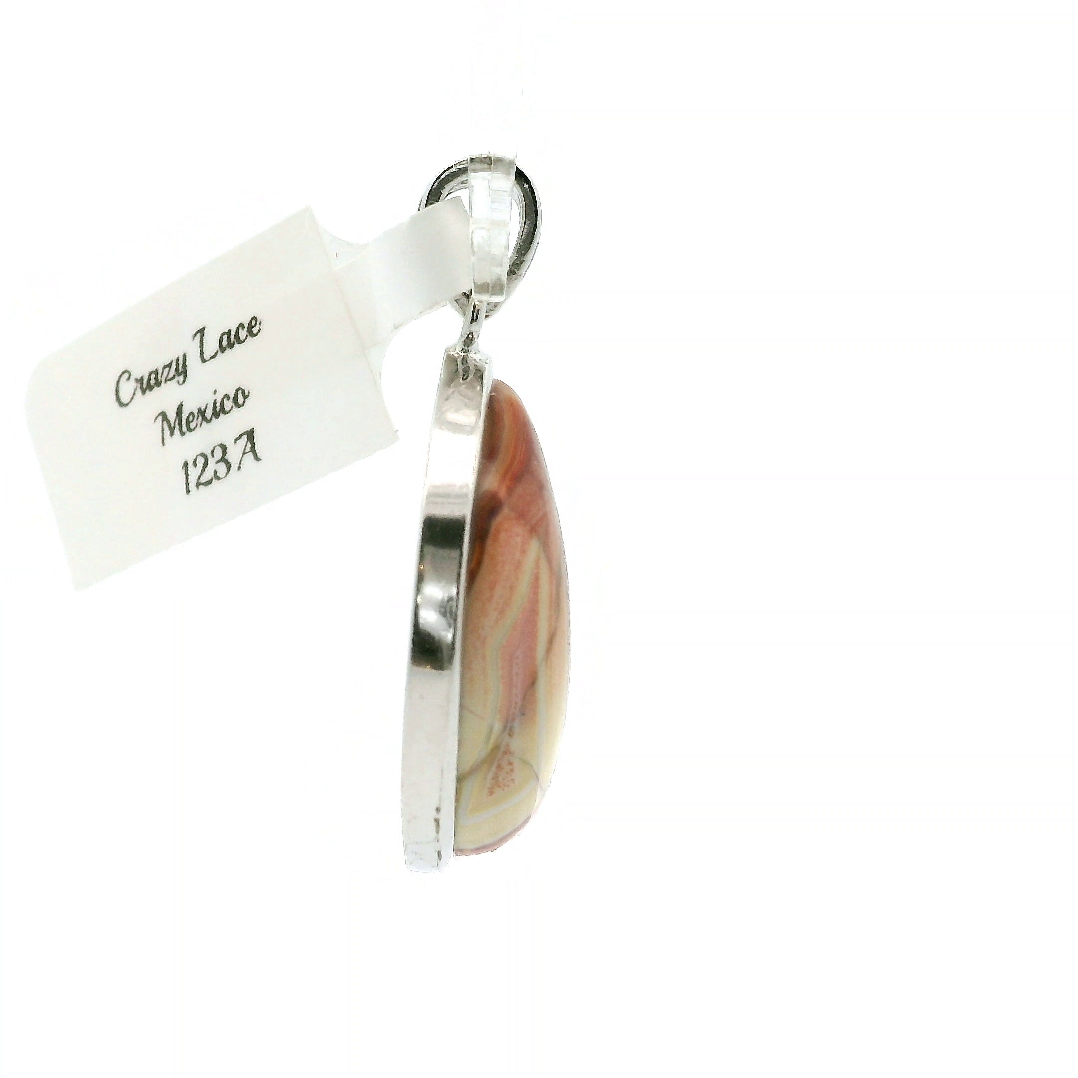 Crazy Lace Agate Moon Pendant in .925 Silver for Promoting Creativity, Hope, New Ideas & Positivity