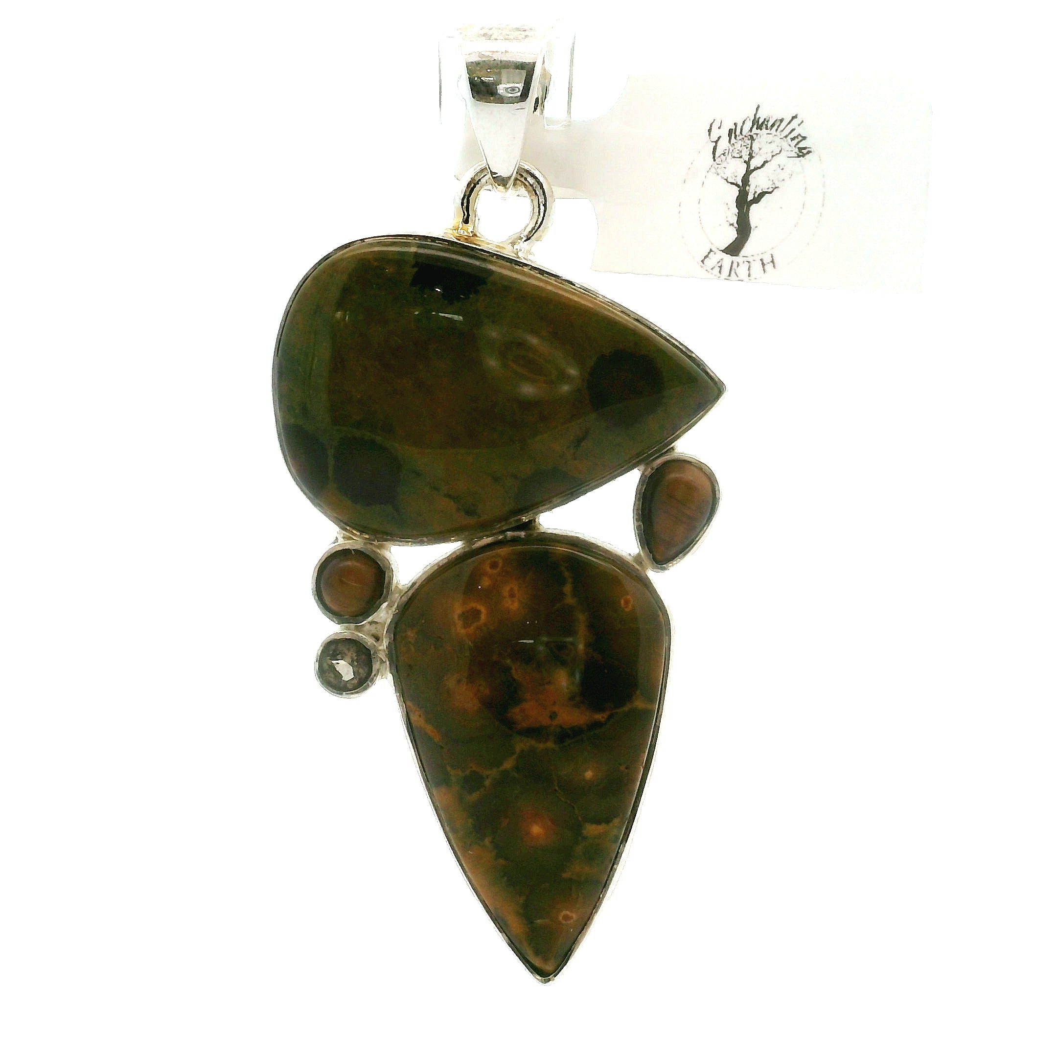 Rainforest Jasper Multi-Stone Pendant in .925 Silver for Strength and Grounding