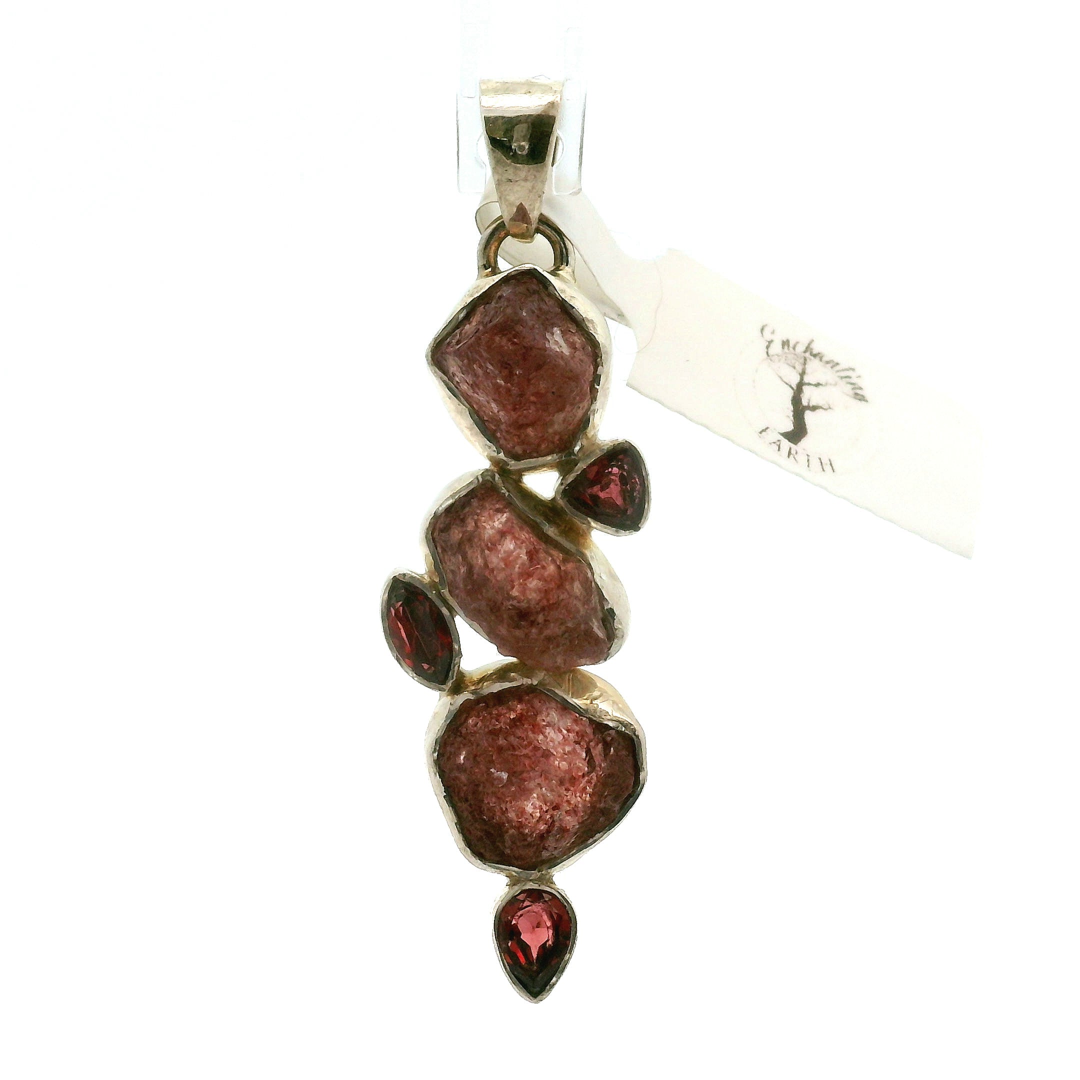 Multi-Stone Garnet Pendant .925 Silver for Health, Grounding and Strength